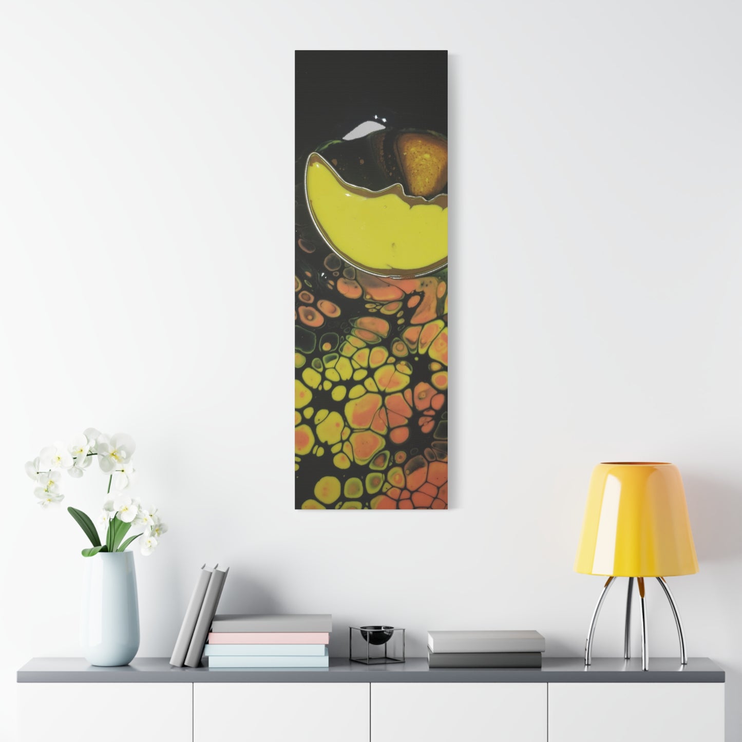 Abstract Fluid Art Canvas Print — Yellow & Black Cell Pour