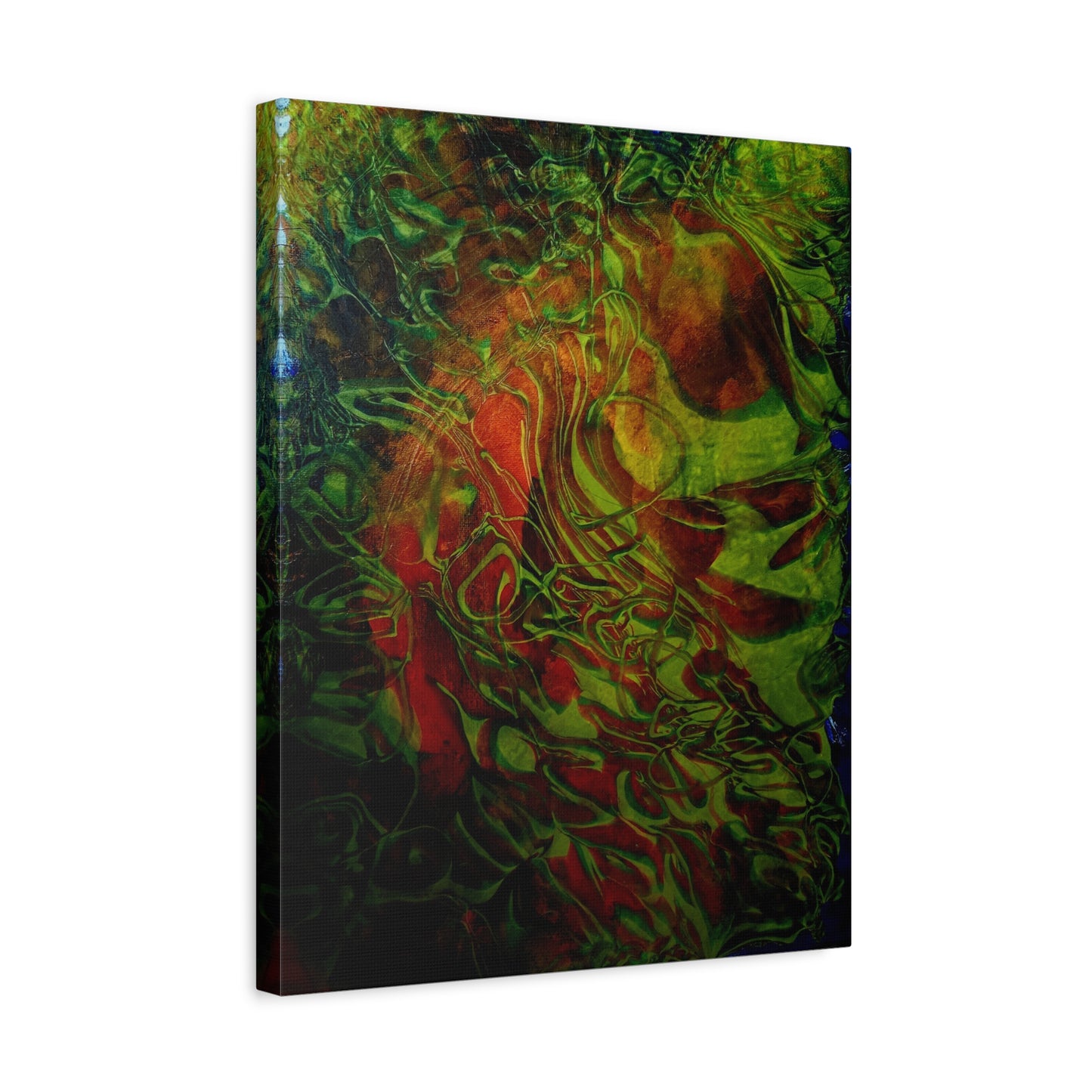 Abstract Green & Red Fluid Art Canvas Print