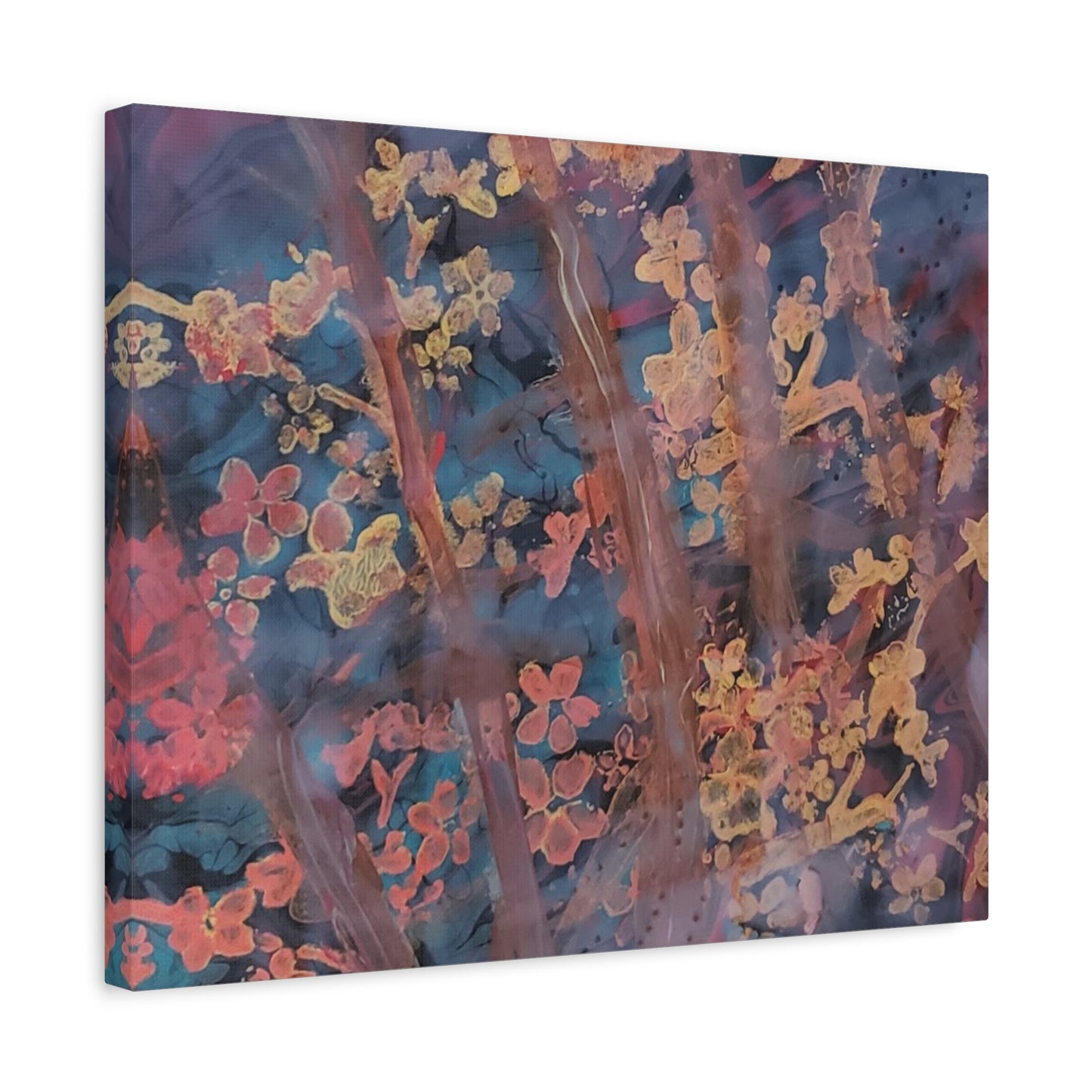 Abstract Floral Canvas Print — Moody Pink & Blue Stretched Wall Art