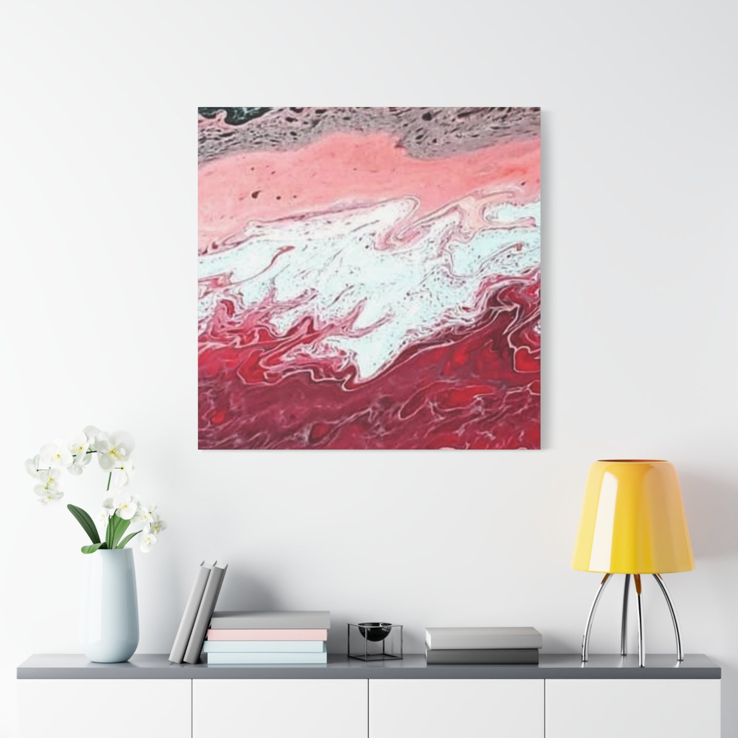 Abstract Pink & Red Fluid Art Canvas — Matte Stretched Wall Art