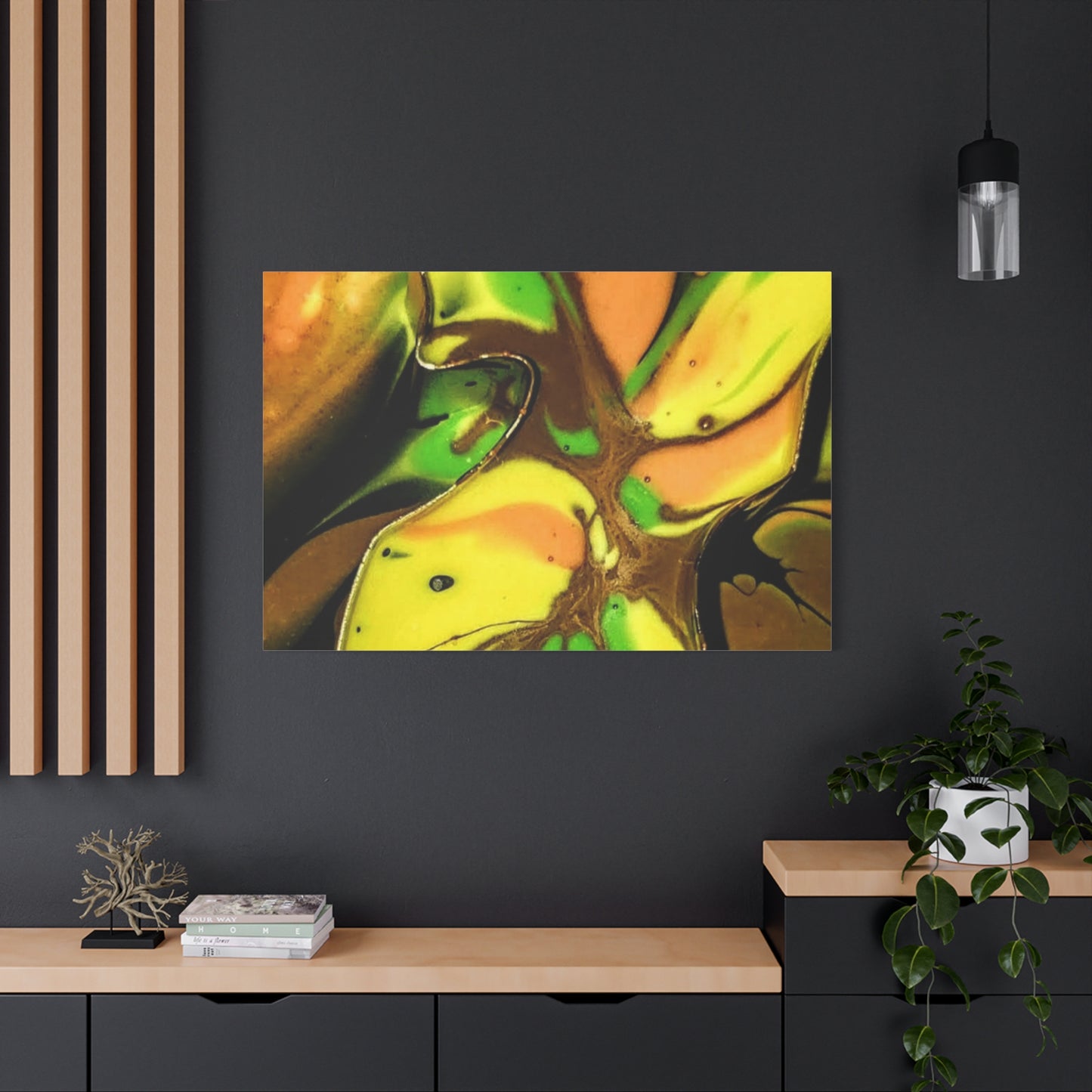 Abstract Green & Gold Fluid Art Matte Canvas Print (Stretched)