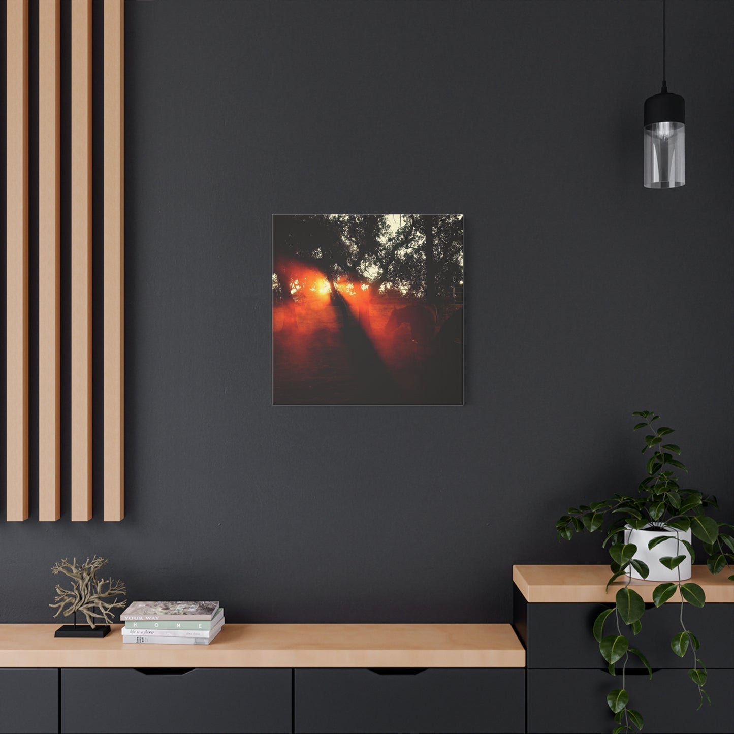 Sunset Forest Matte Canvas Wall Art — Dramatic Orange Light Photography