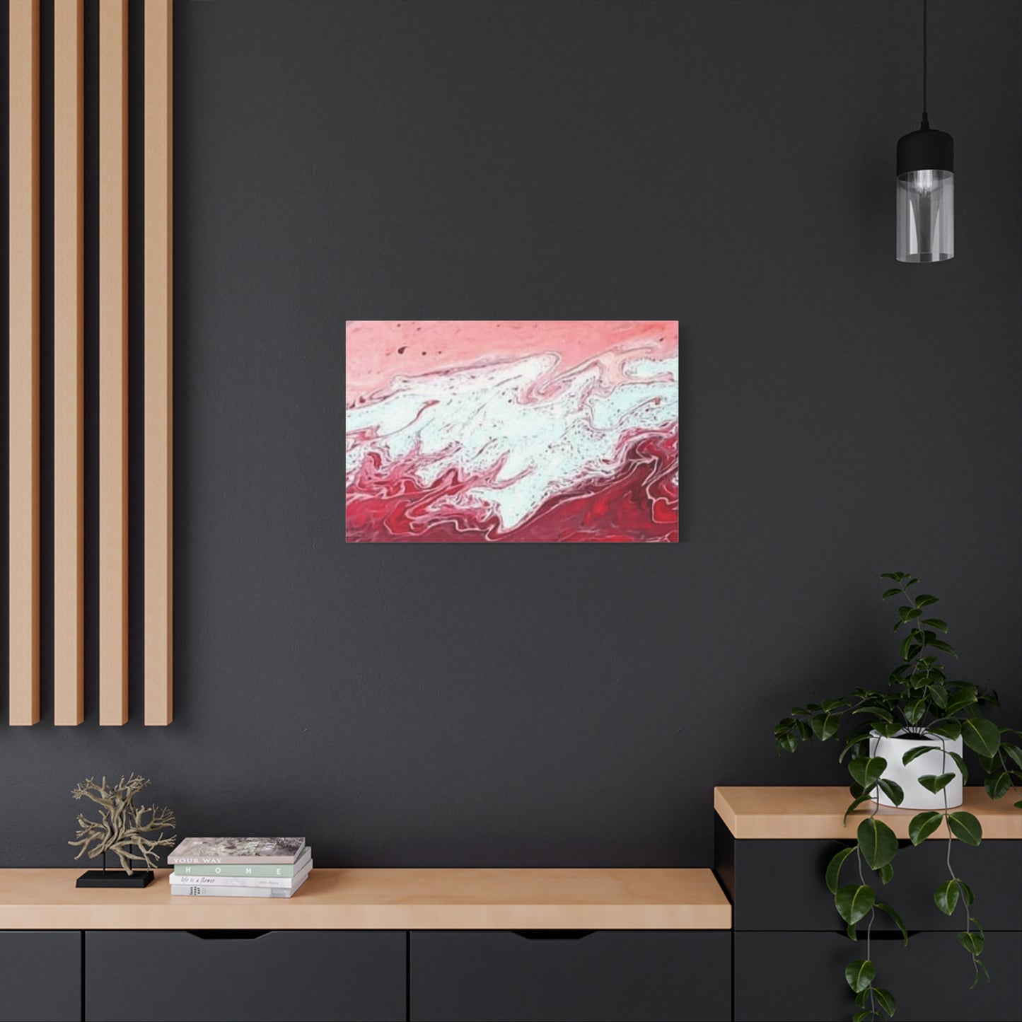 Abstract Pink & Red Fluid Art Canvas — Matte Stretched Wall Art