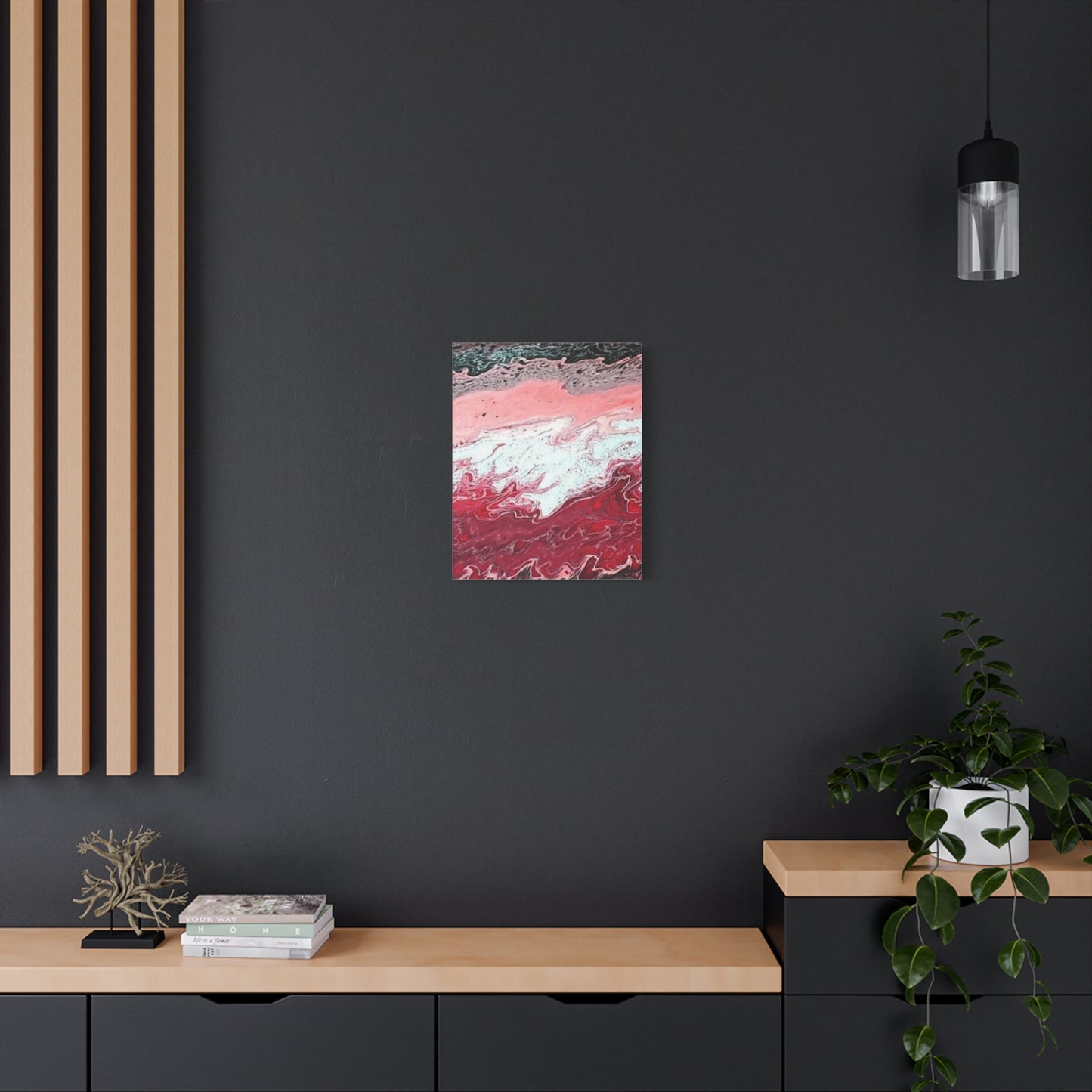 Abstract Pink & Red Fluid Art Canvas — Matte Stretched Wall Art
