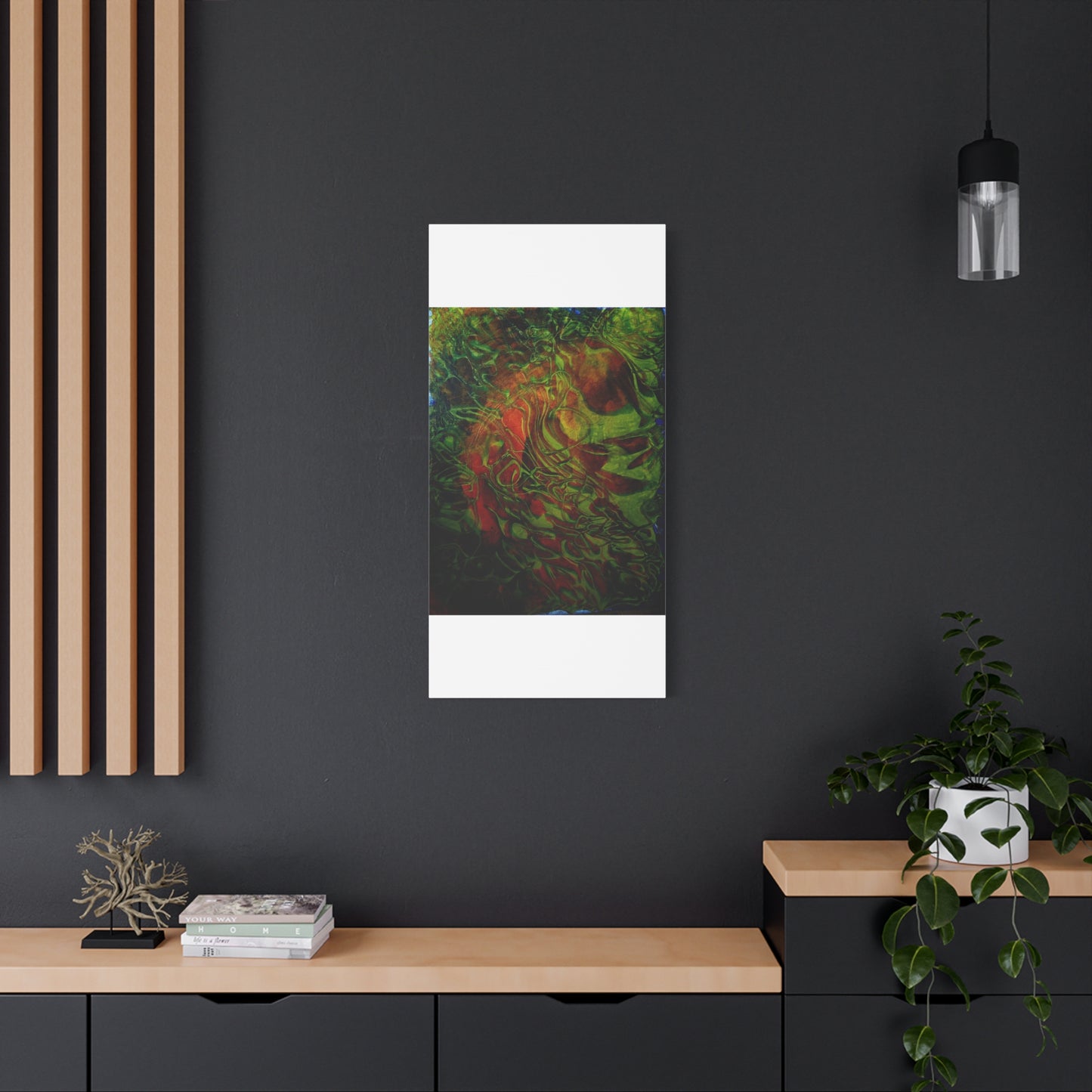 Abstract Green & Red Fluid Art Canvas Print