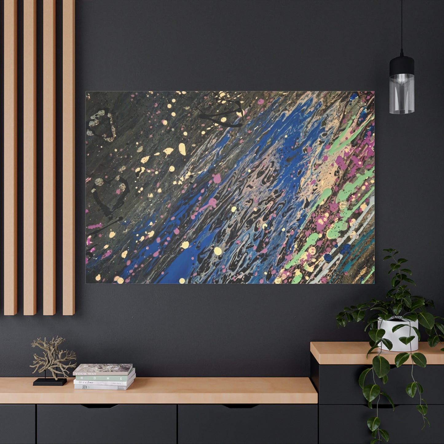 Abstract Splatter Matte Canvas Print — Colorful Fluid Art Wall Decor, Stretched 1.25"