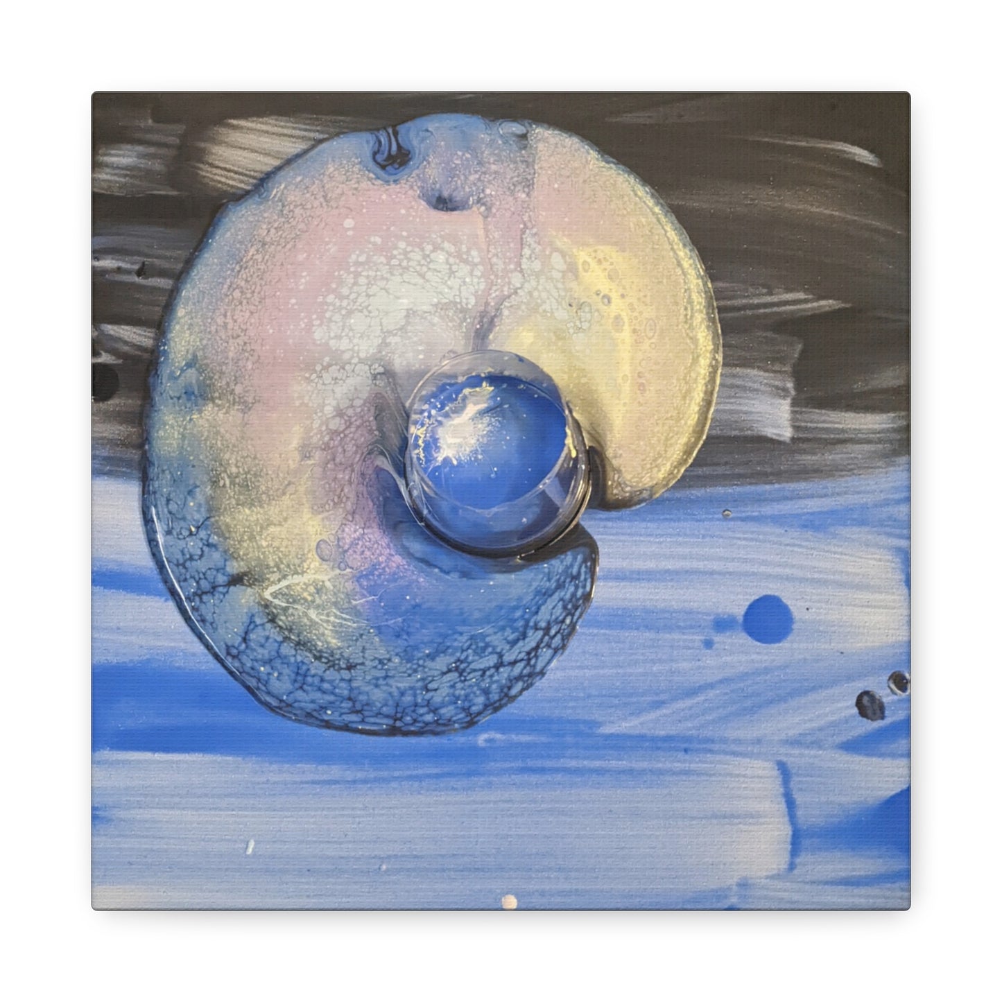 the nautilus - Abstract Blue Spiral Matte Canvas Art - Nautical Coastal Wall Decor