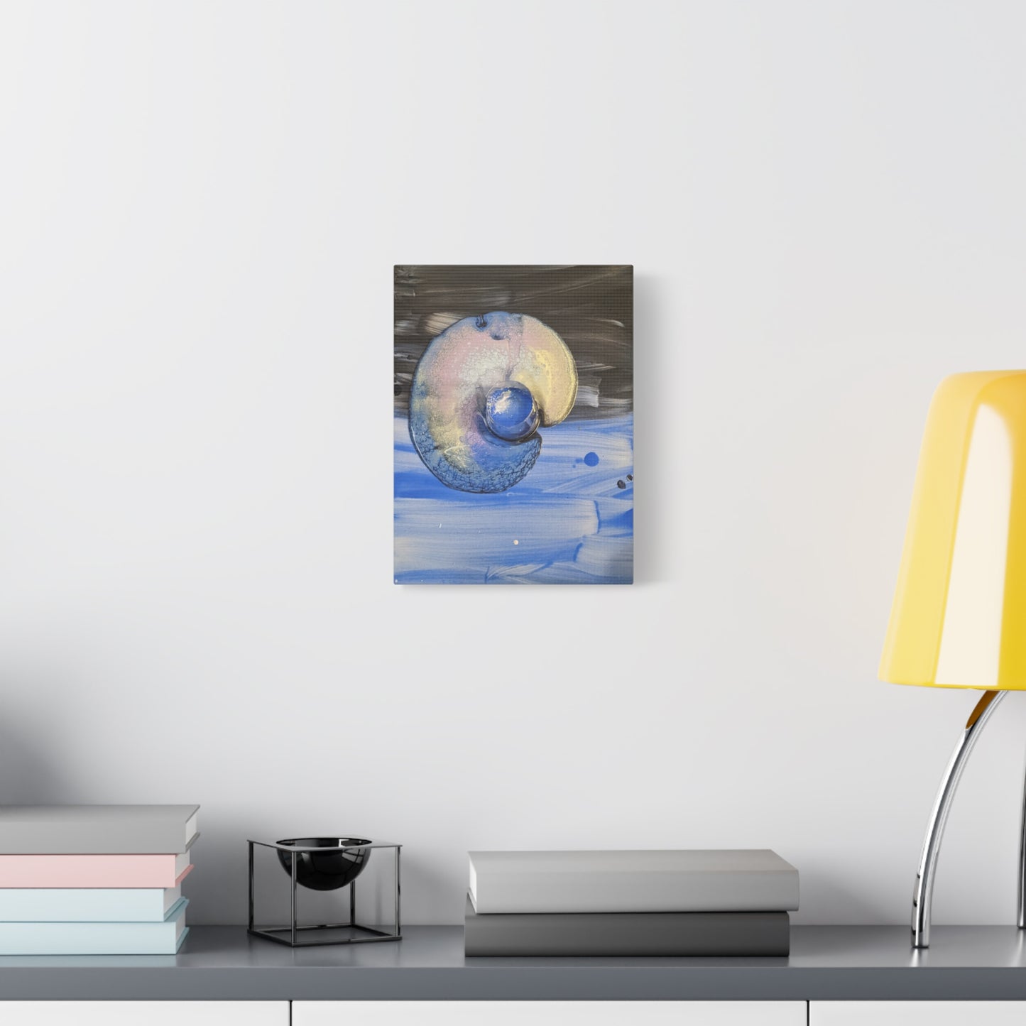 the nautilus - Abstract Blue Spiral Matte Canvas Art - Nautical Coastal Wall Decor