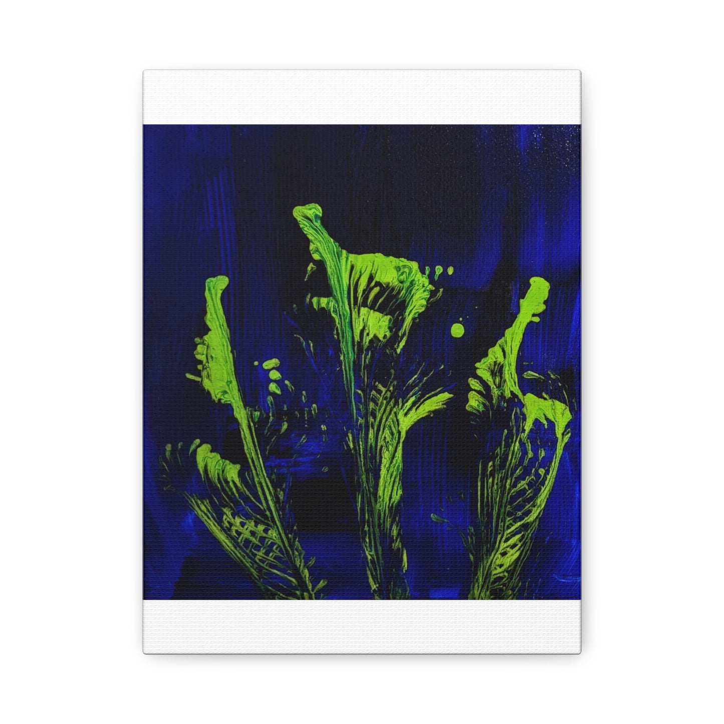 calla_lillies_pt.2 - Neon Floral Abstract Canvas Print — Blue & Lime Stretched Wall Art