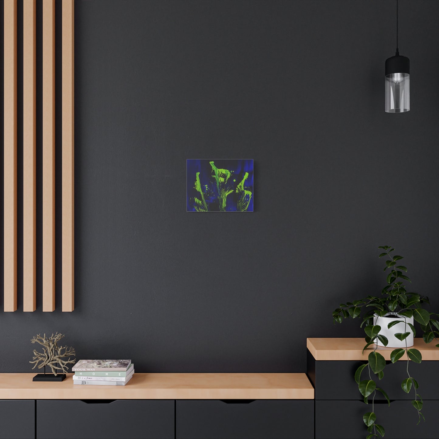 calla_lillies_pt.2 - Neon Floral Abstract Canvas Print — Blue & Lime Stretched Wall Art