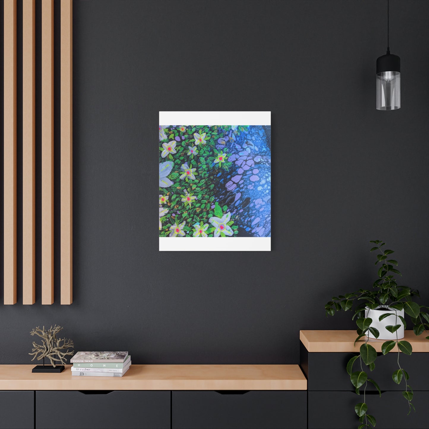 Floetrol&Flowers -  Reef Matte Canvas Wall Art — Blue & Green Abstract Flower Painting