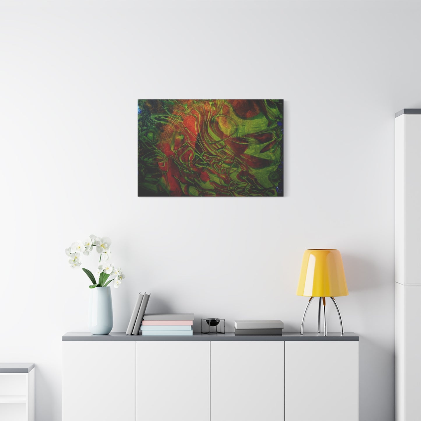 Abstract Green & Red Fluid Art Canvas Print