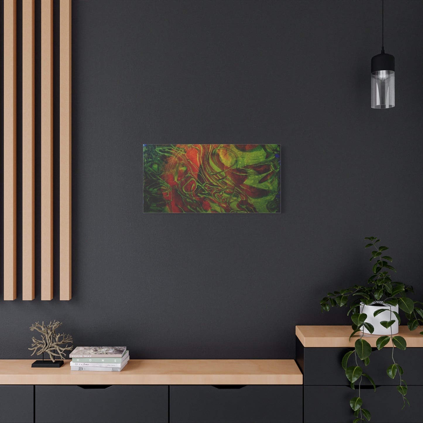 Abstract Green & Red Fluid Art Canvas Print