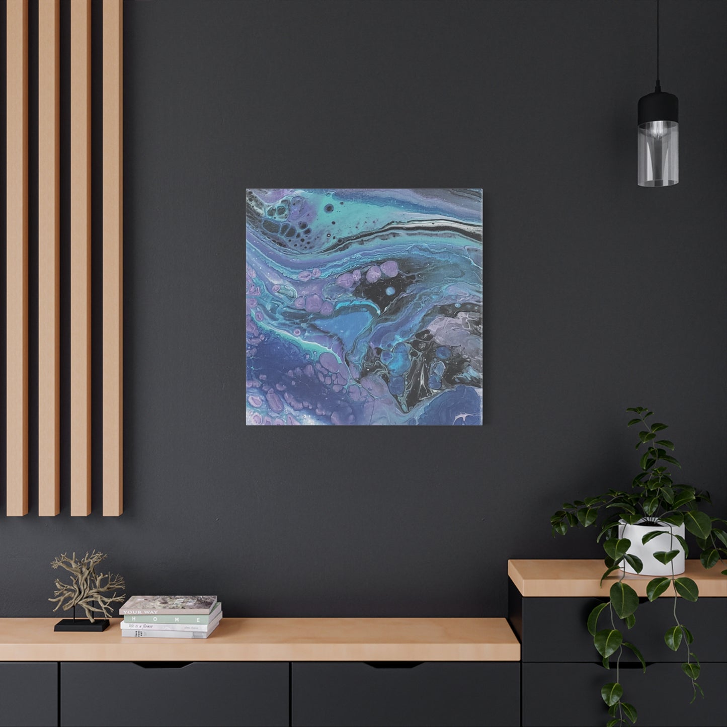 Abstract Ocean Wave Matte Canvas Print — Blue & Purple Fluid Art, Stretched 1.25"