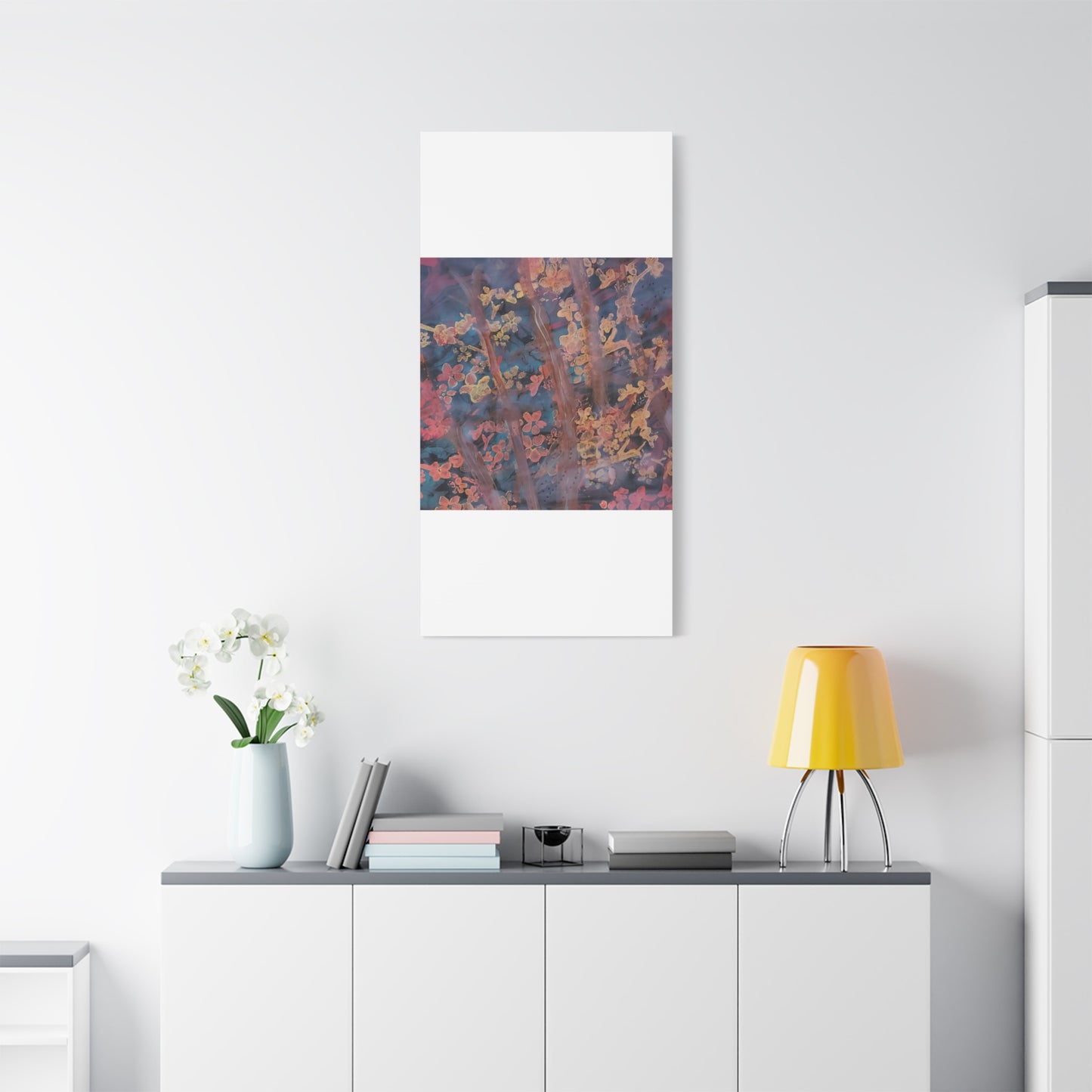 Abstract Floral Canvas Print — Moody Pink & Blue Stretched Wall Art