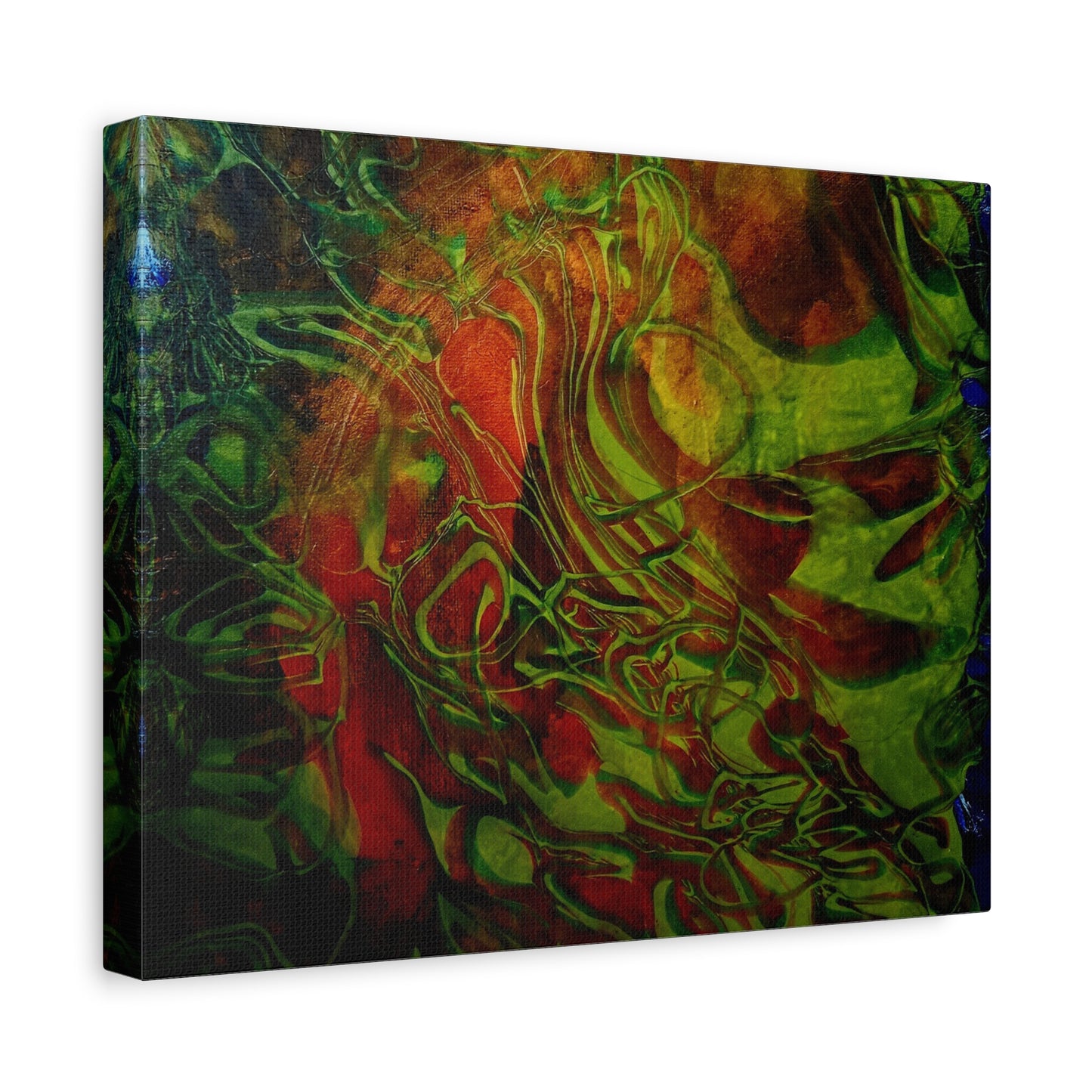 Abstract Green & Red Fluid Art Canvas Print