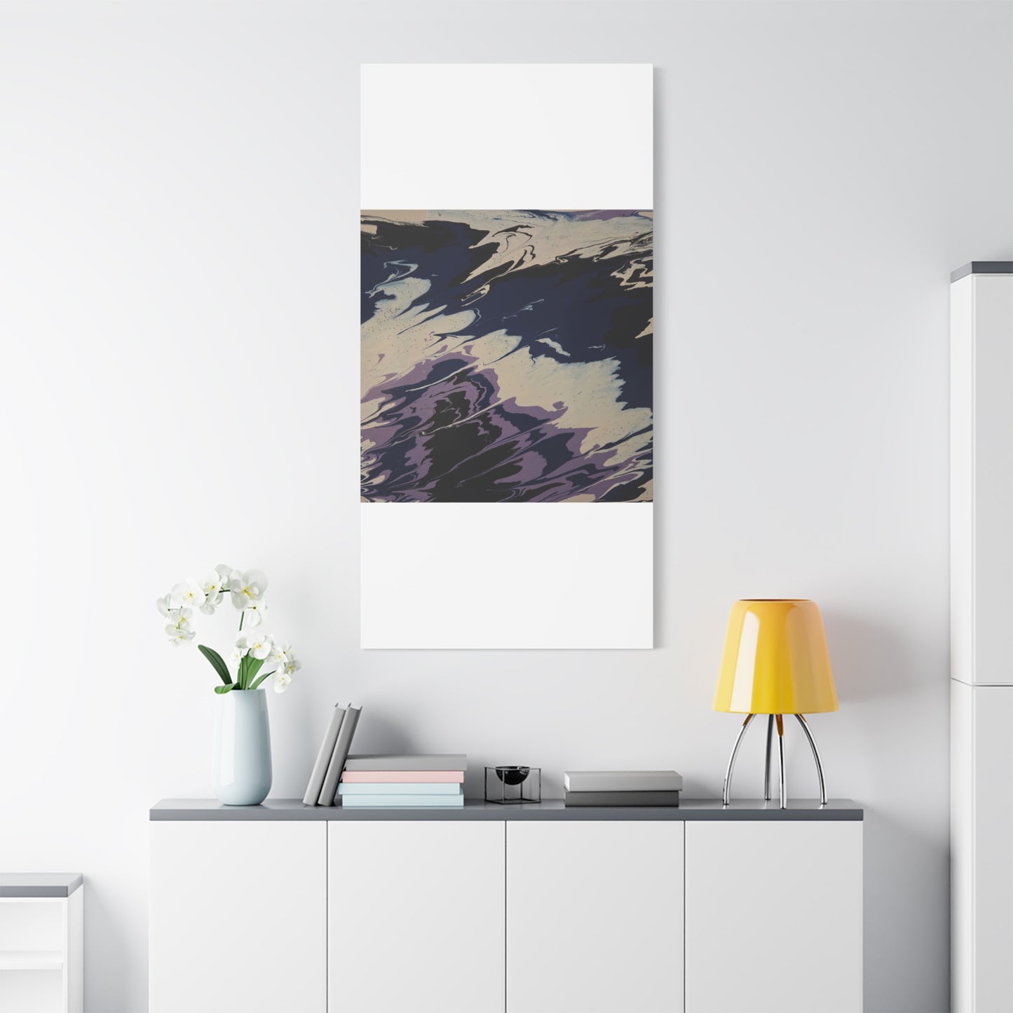 Abstract Navy & Lavender Wave Matte Stretched Canvas (1.25")
