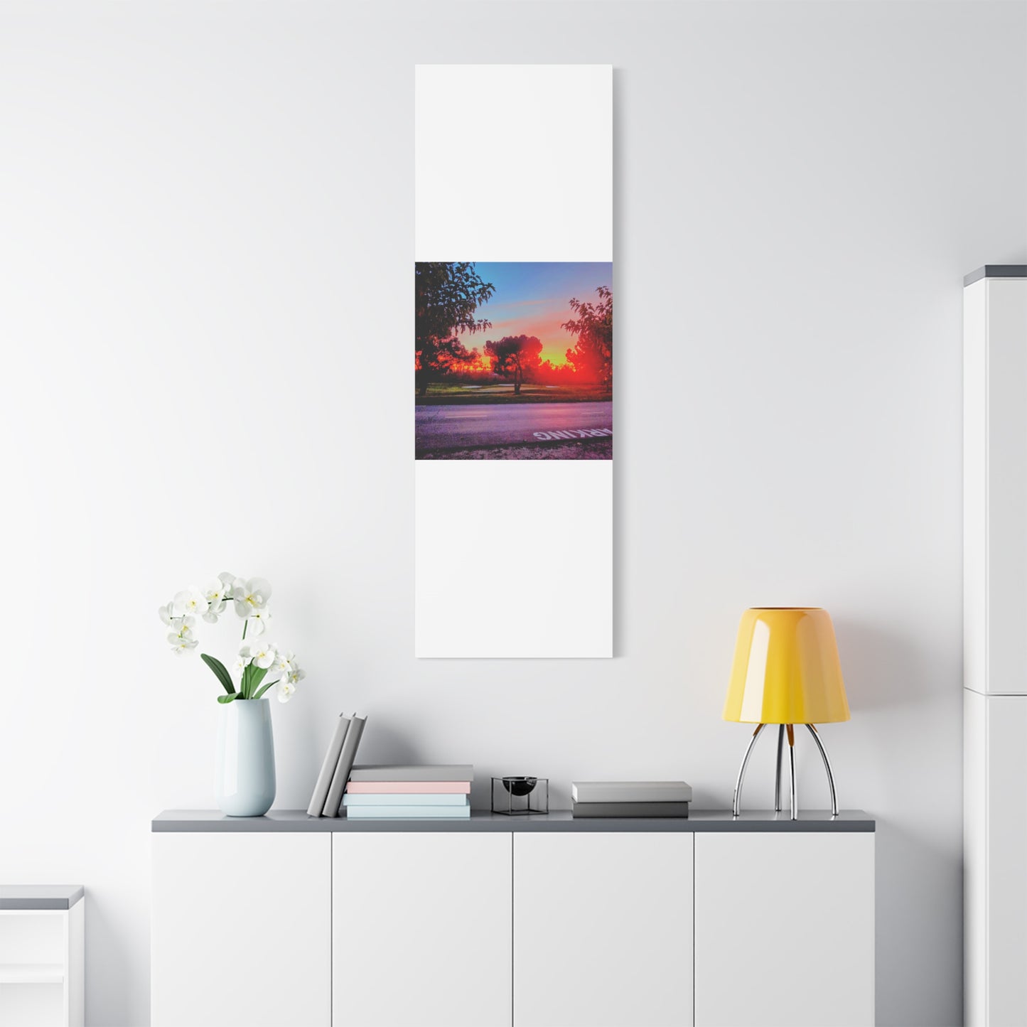 4th green @muni - Sunset Park Matte Canvas Print — Vibrant Red & Orange Landscape Wall Art