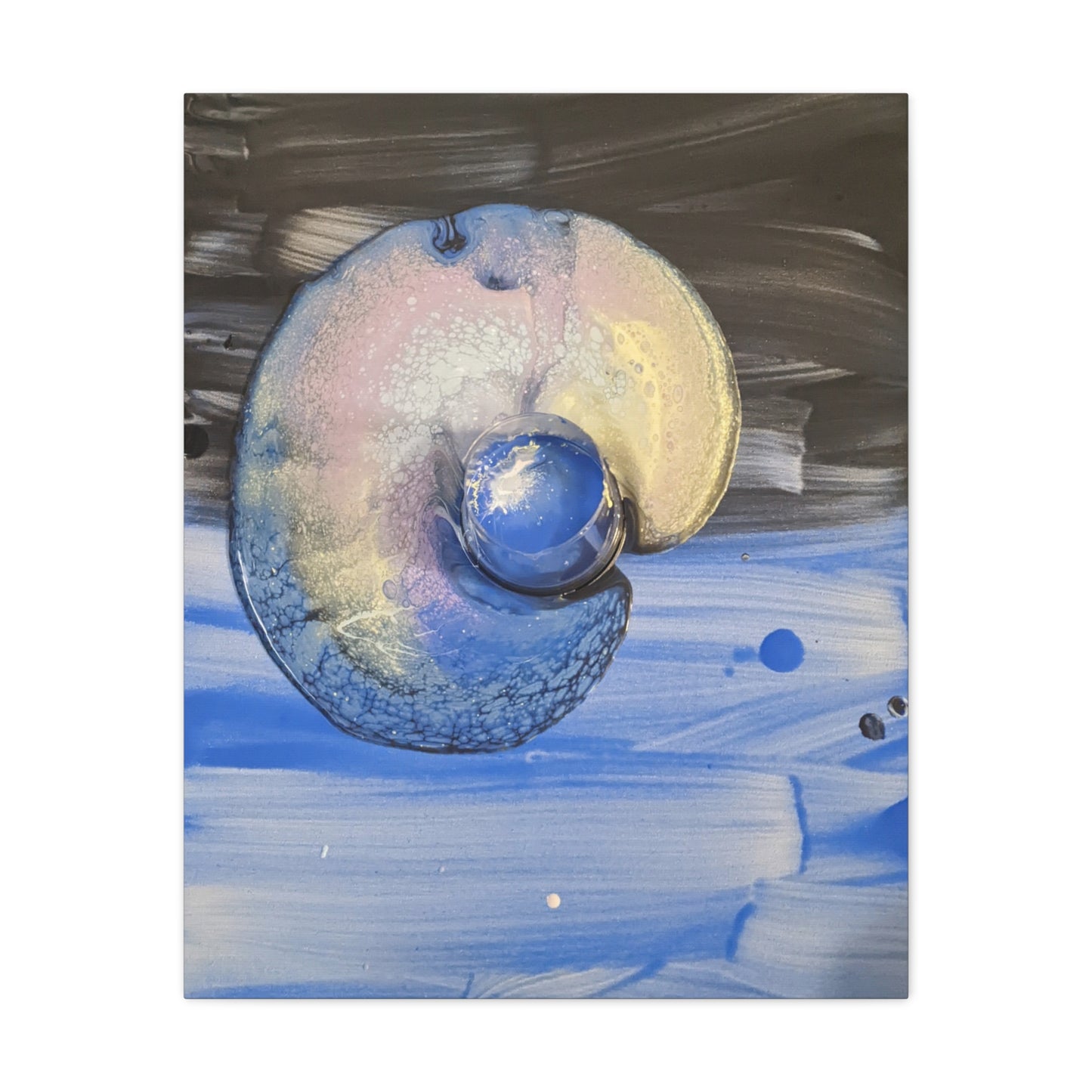 the nautilus - Abstract Blue Spiral Matte Canvas Art - Nautical Coastal Wall Decor