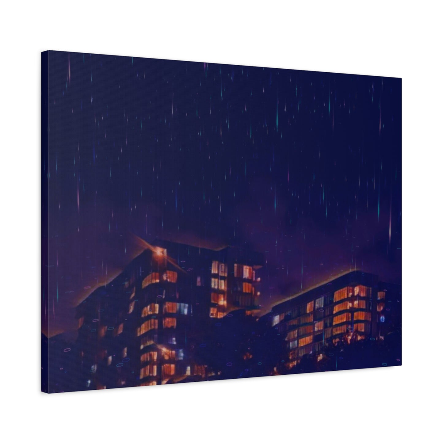 Neon Percipitation @ night - Canvas Print — Moody Urban Wall Art