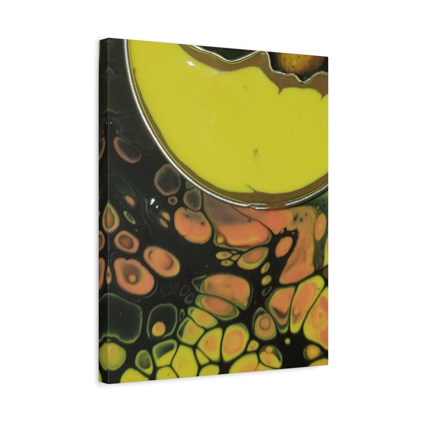 Abstract Fluid Art Canvas Print — Yellow & Black Cell Pour
