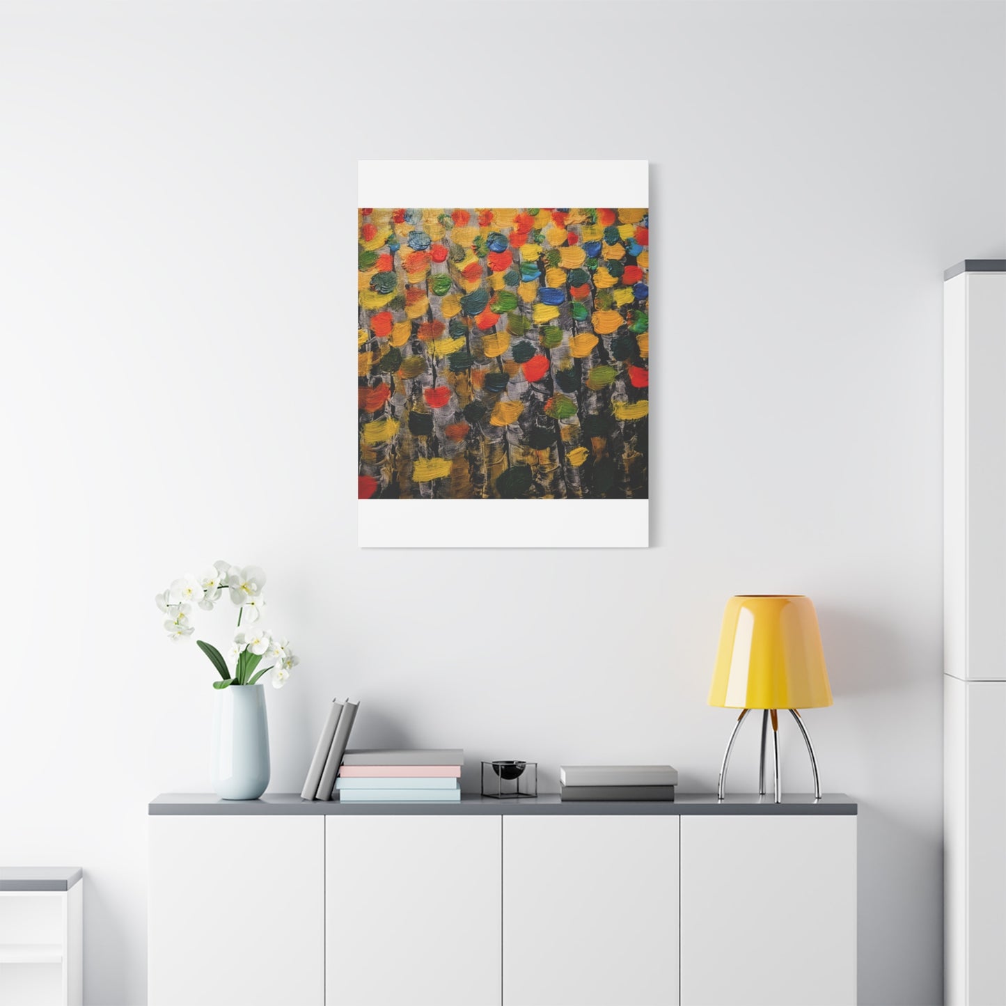 birch trees with color strokes - Abstract Color Bloom Matte Canvas Wall Art — Stretched 1.25"