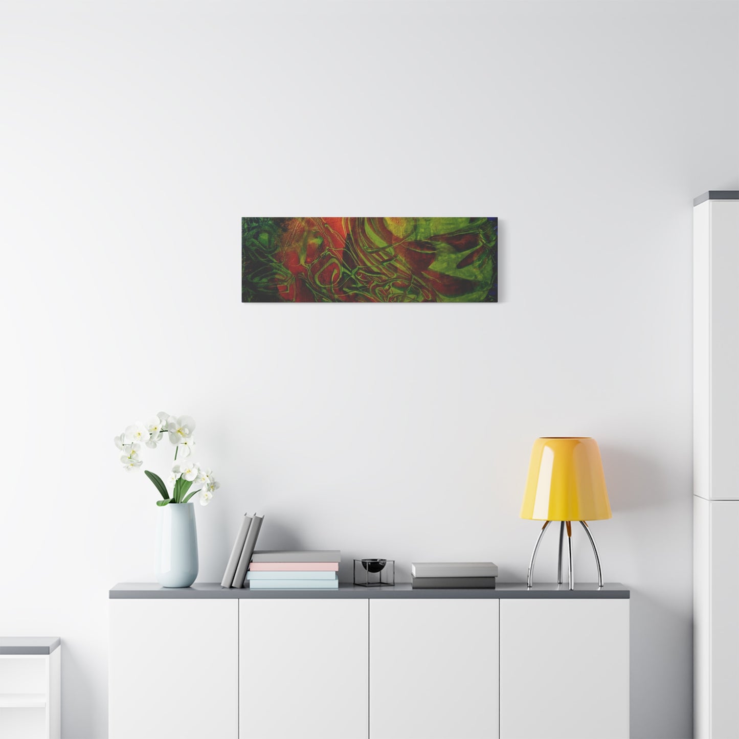 Abstract Green & Red Fluid Art Canvas Print