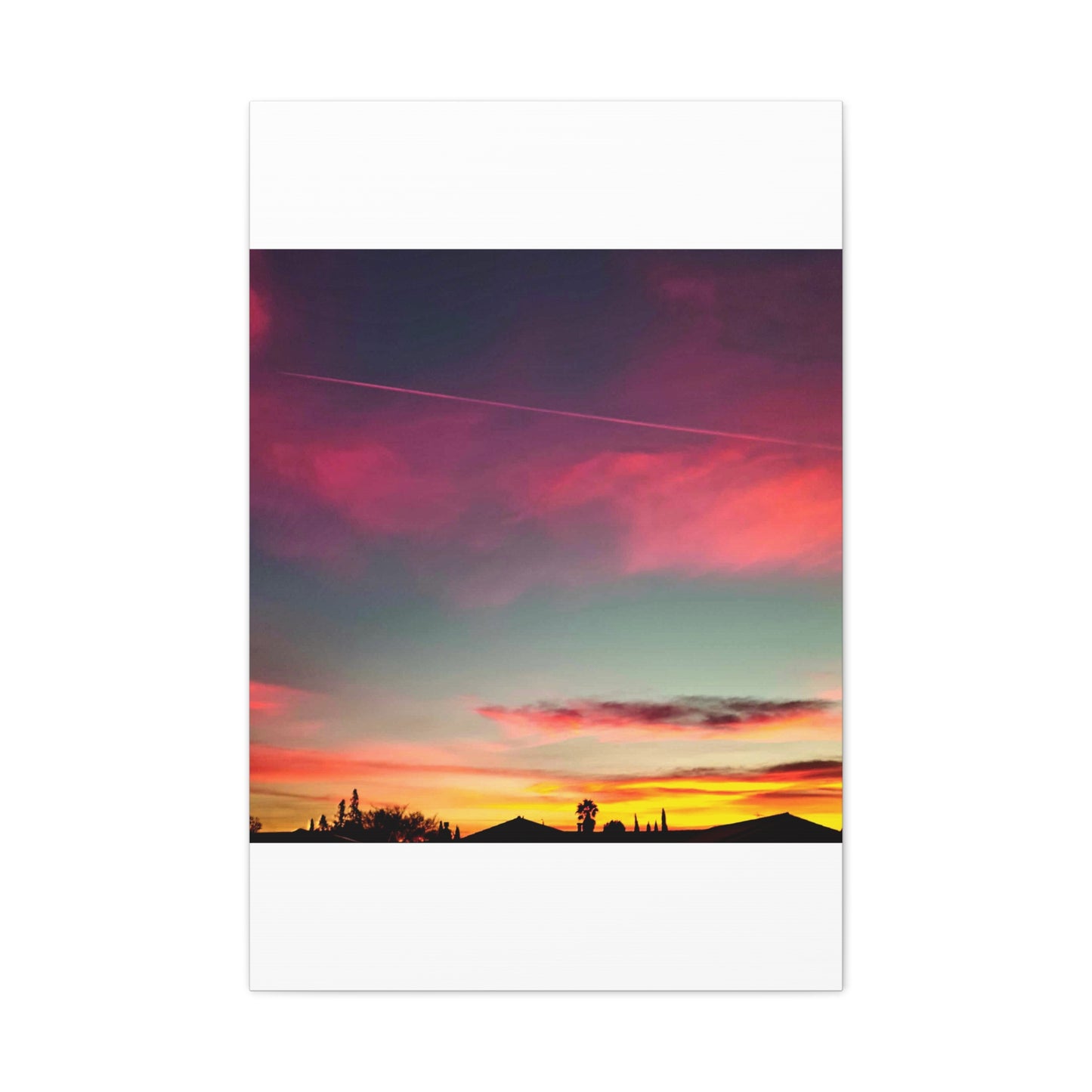 pink sky at morning - Horizon Matte Canvas Print — Vibrant Pink & Teal Sky Wall Art, Stretched 1.25"