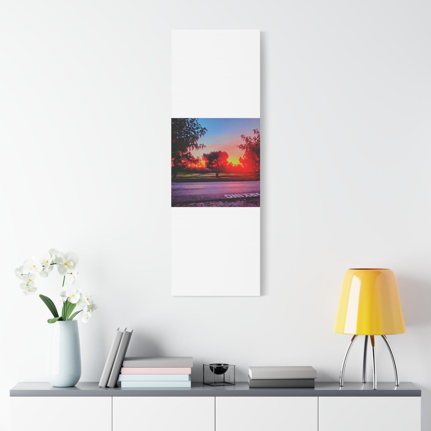 4th green @muni - Sunset Park Matte Canvas Print — Vibrant Red & Orange Landscape Wall Art