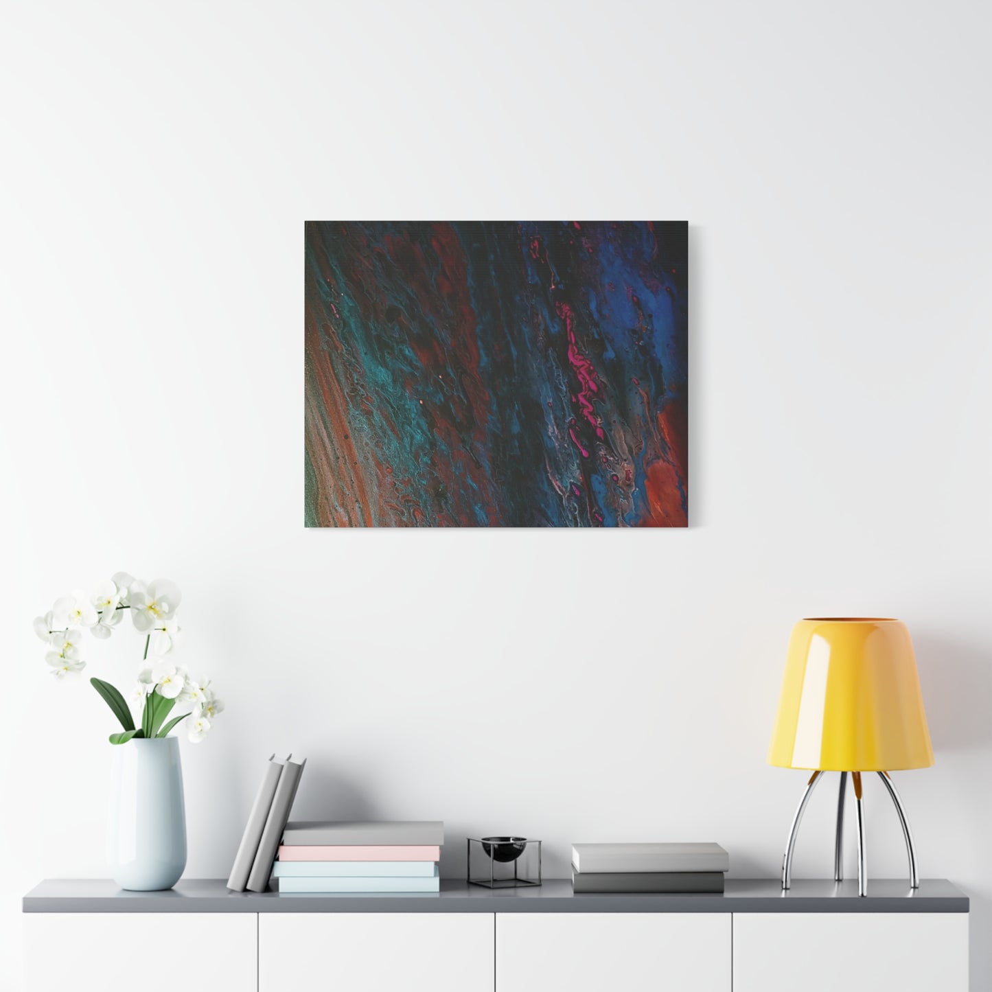 Abstract Fluid Art Canvas Wall Art - Jupiter pour — Vibrant Ocean Night Matte Stretched Canvas