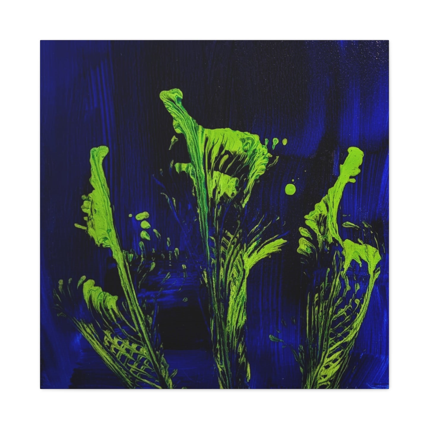 calla_lillies_pt.2 - Neon Floral Abstract Canvas Print — Blue & Lime Stretched Wall Art