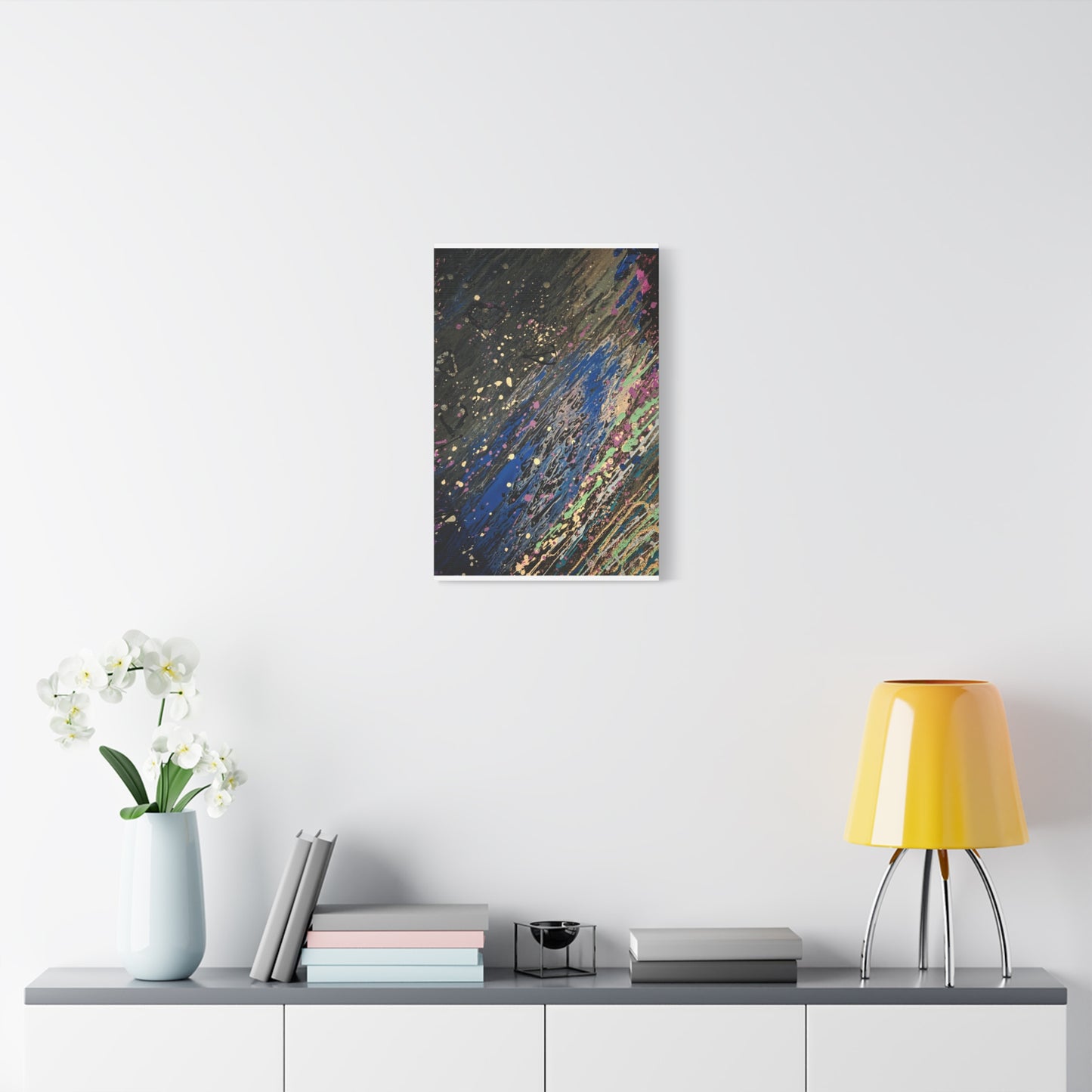 Abstract Splatter Matte Canvas Print — Colorful Fluid Art Wall Decor, Stretched 1.25"