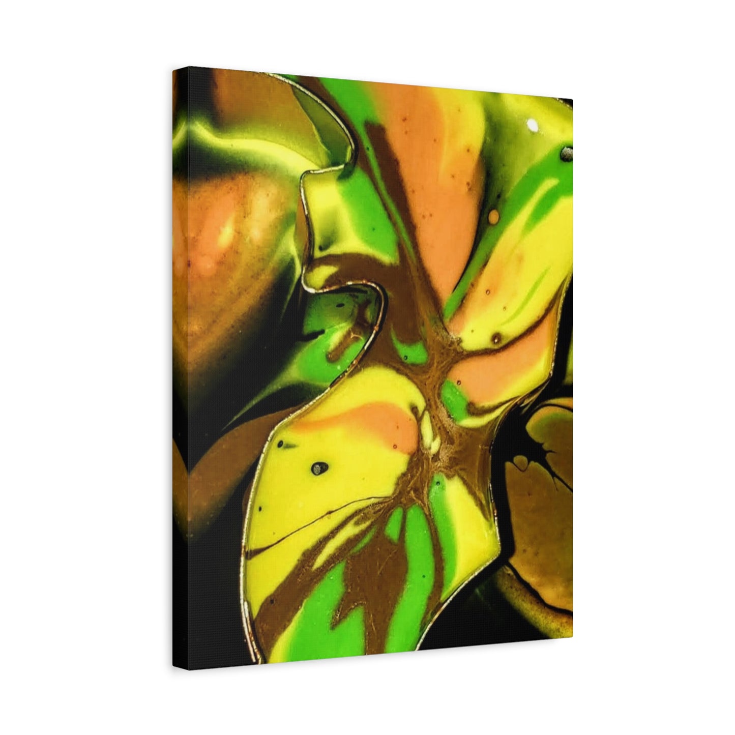 Abstract Green & Gold Fluid Art Matte Canvas Print (Stretched)