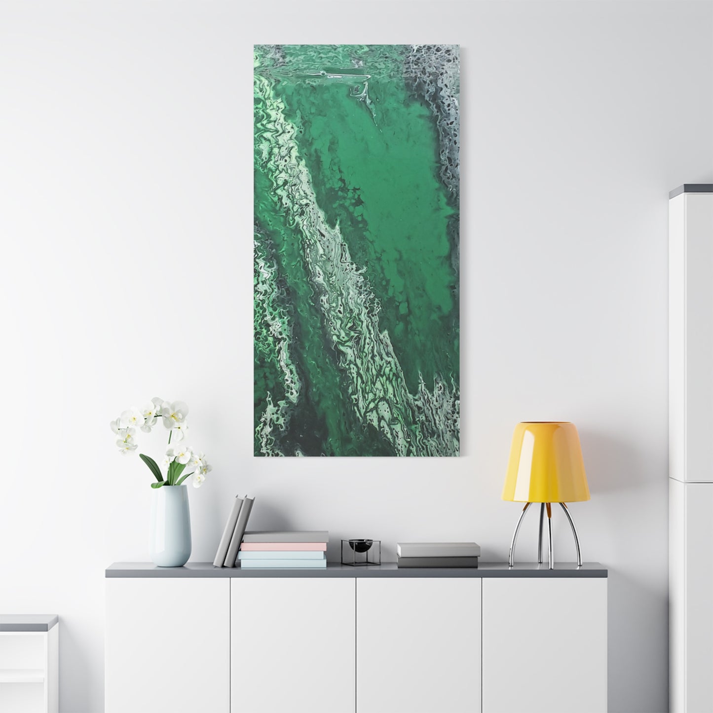 Emerald Wave Abstract Canvas Print — Matte Stretched Wall Art