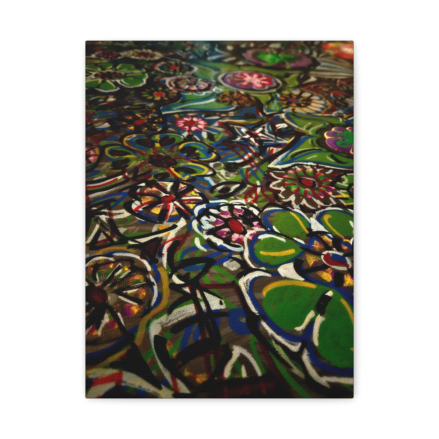 Urban_Gardening - Abstract Floral Canvas Print — Colorful Street-Art Style Stretched Wall Art