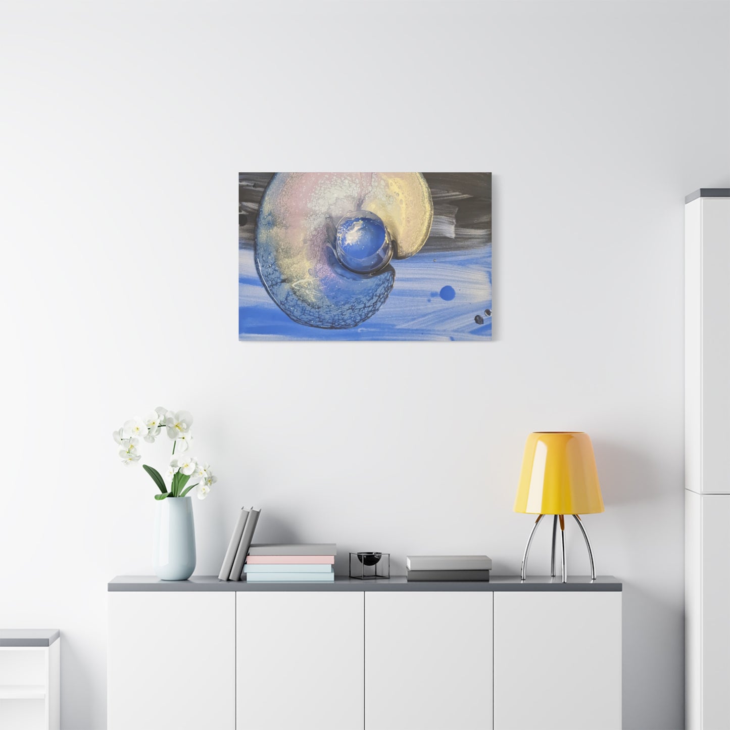 the nautilus - Abstract Blue Spiral Matte Canvas Art - Nautical Coastal Wall Decor