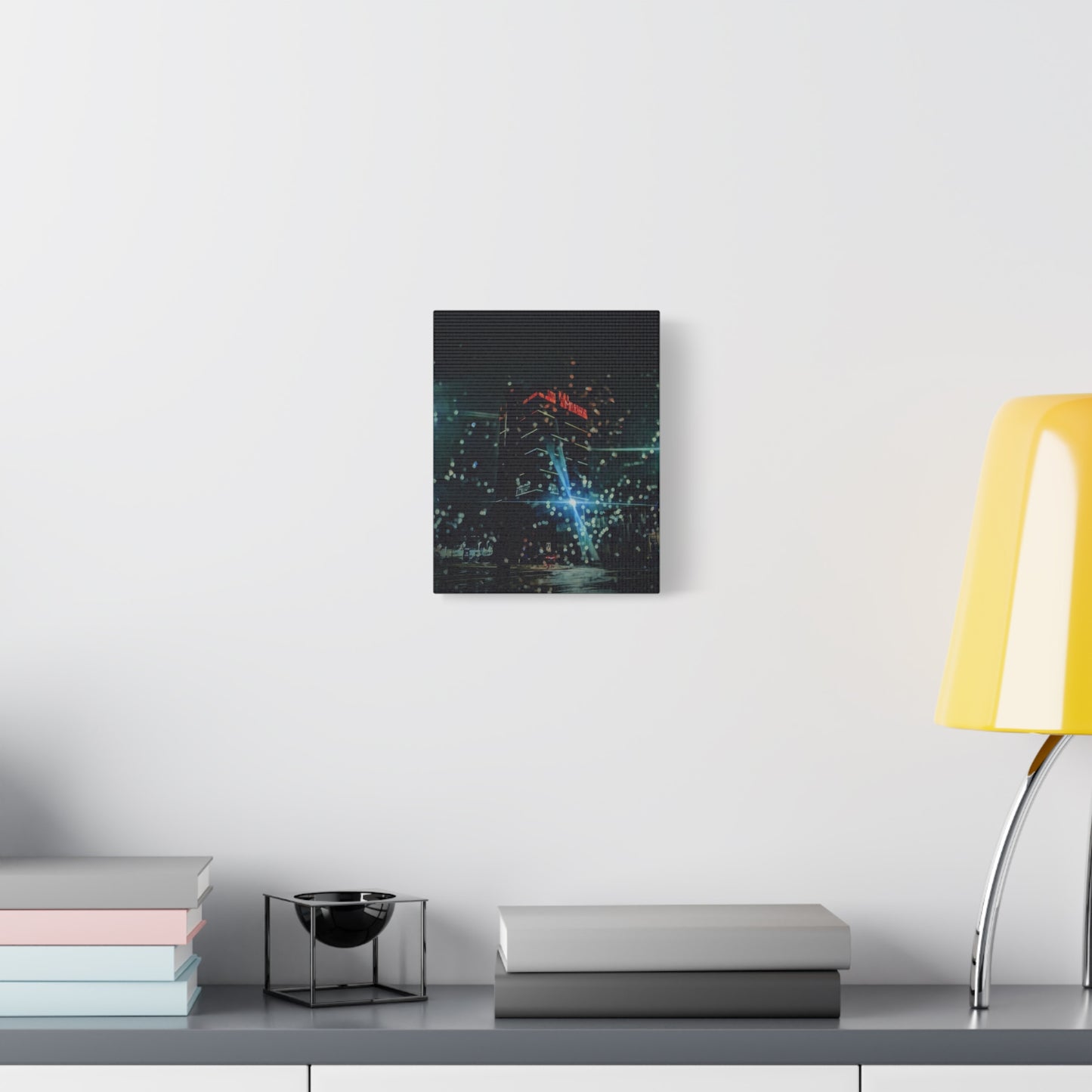 matrix @night Canvas Print — Moody Rainy Urban Wall Art (Matte Stretched)