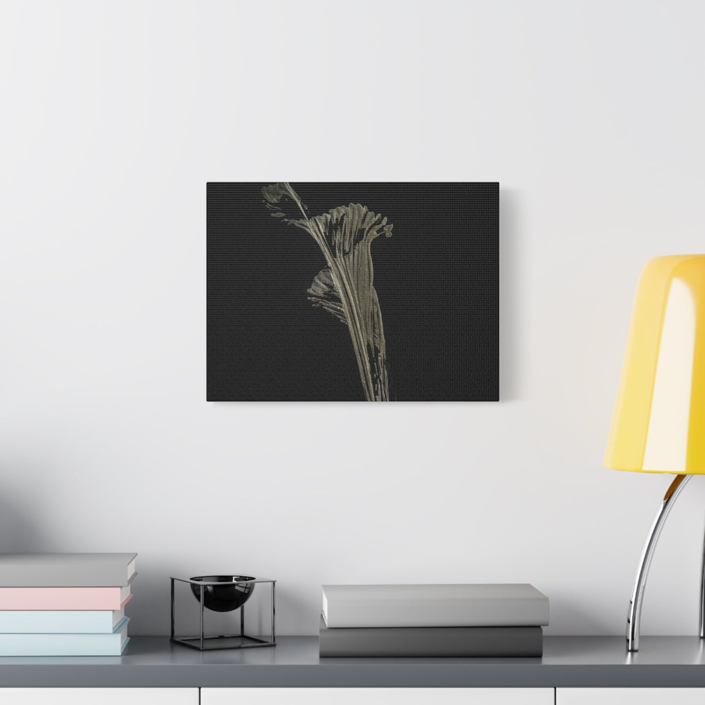 Calla Lilly - Minimalist Botanical Canvas Print — Monochrome Flower Art on Black Matte