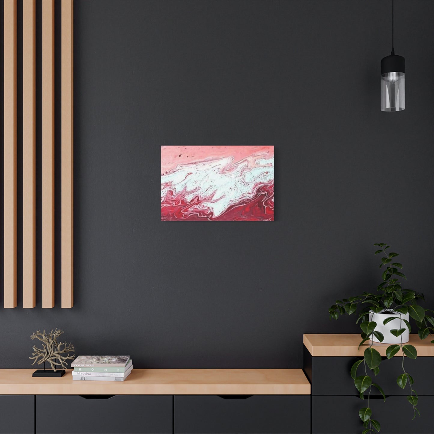 Abstract Pink & Red Fluid Art Canvas — Matte Stretched Wall Art