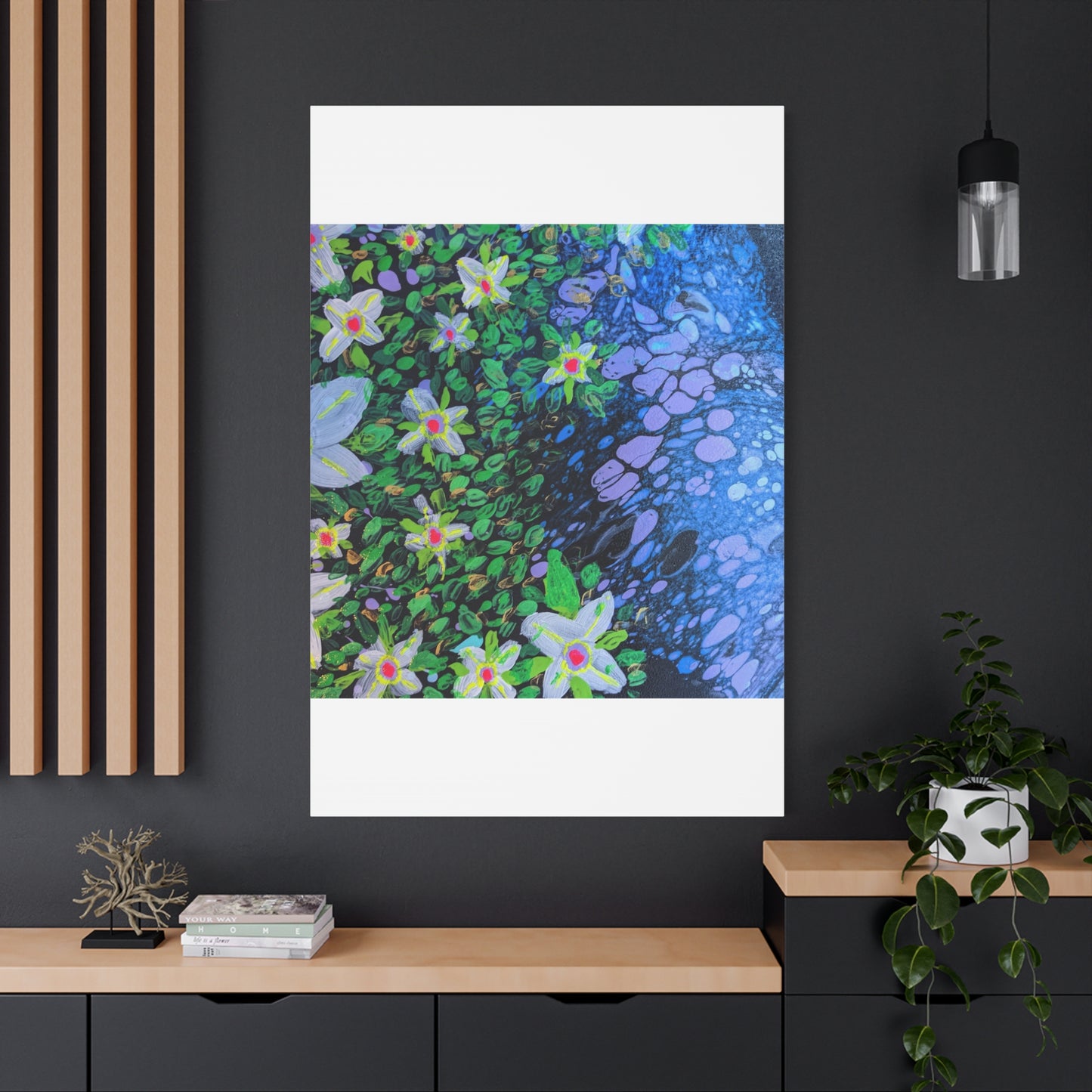 Floetrol&Flowers -  Reef Matte Canvas Wall Art — Blue & Green Abstract Flower Painting