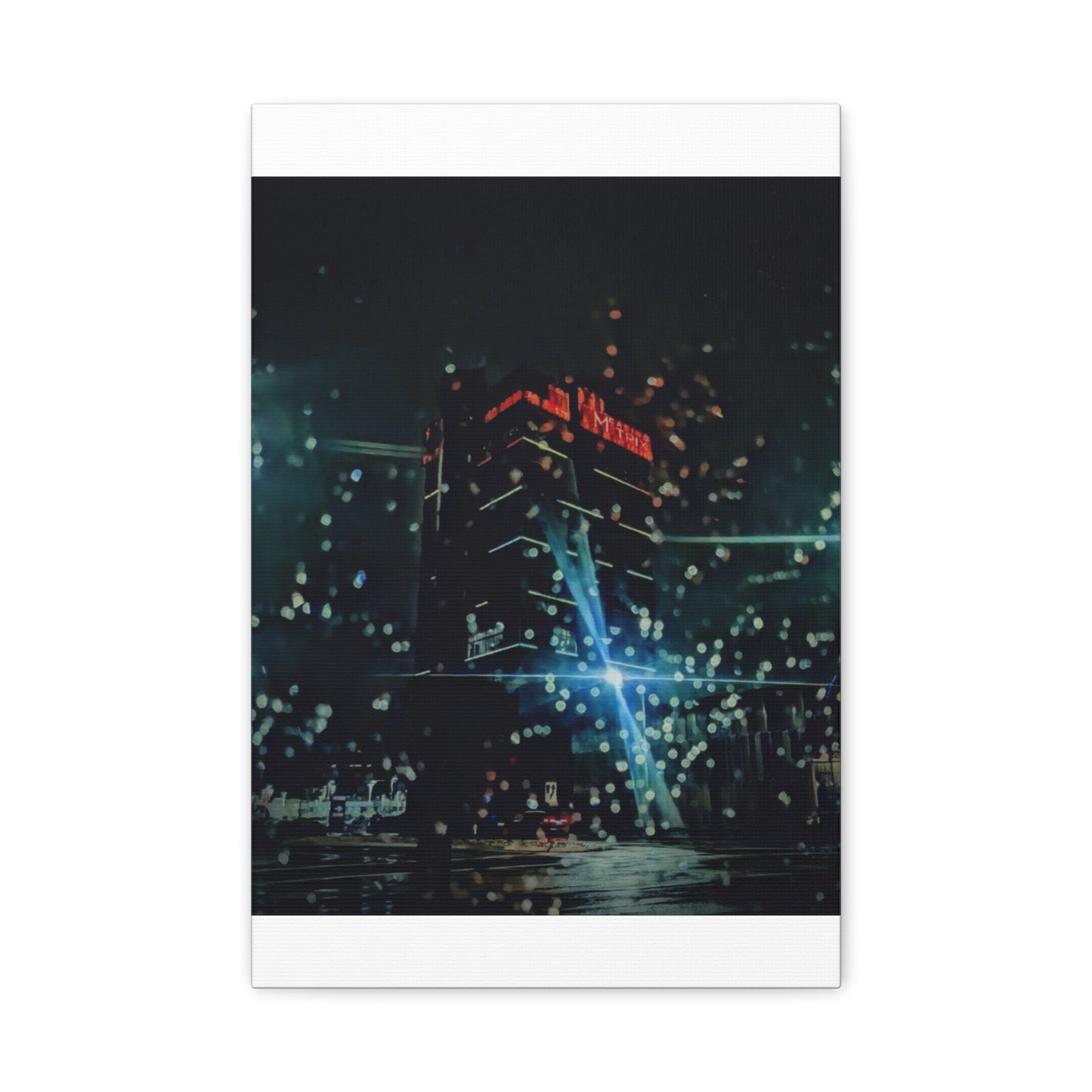 matrix @night Canvas Print — Moody Rainy Urban Wall Art (Matte Stretched)