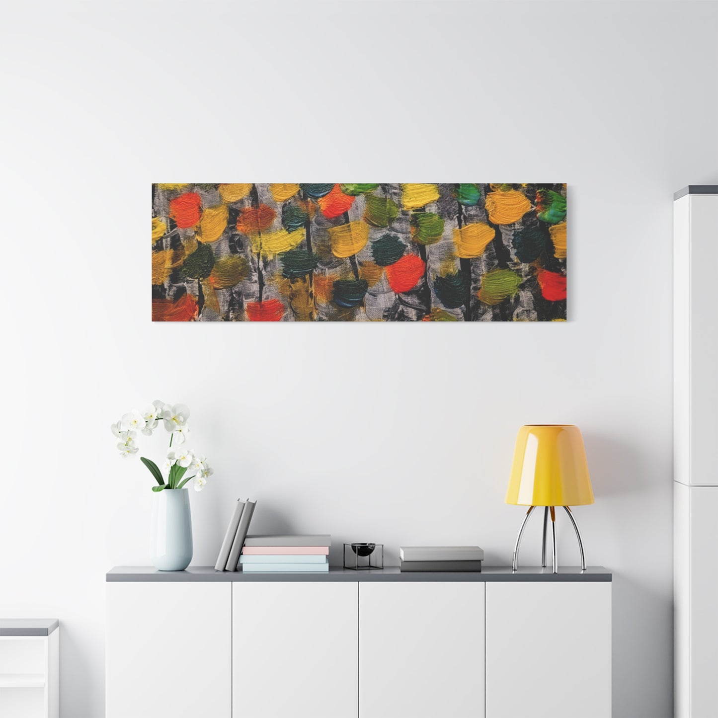 birch trees with color strokes - Abstract Color Bloom Matte Canvas Wall Art — Stretched 1.25"