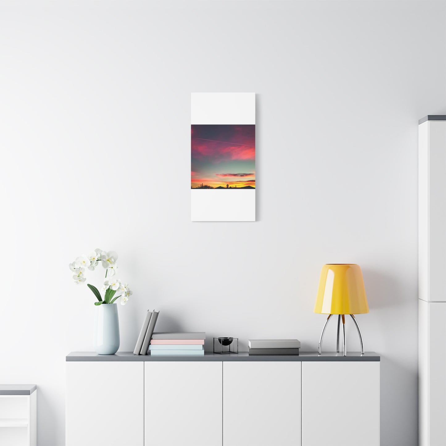 pink sky at morning - Horizon Matte Canvas Print — Vibrant Pink & Teal Sky Wall Art, Stretched 1.25"