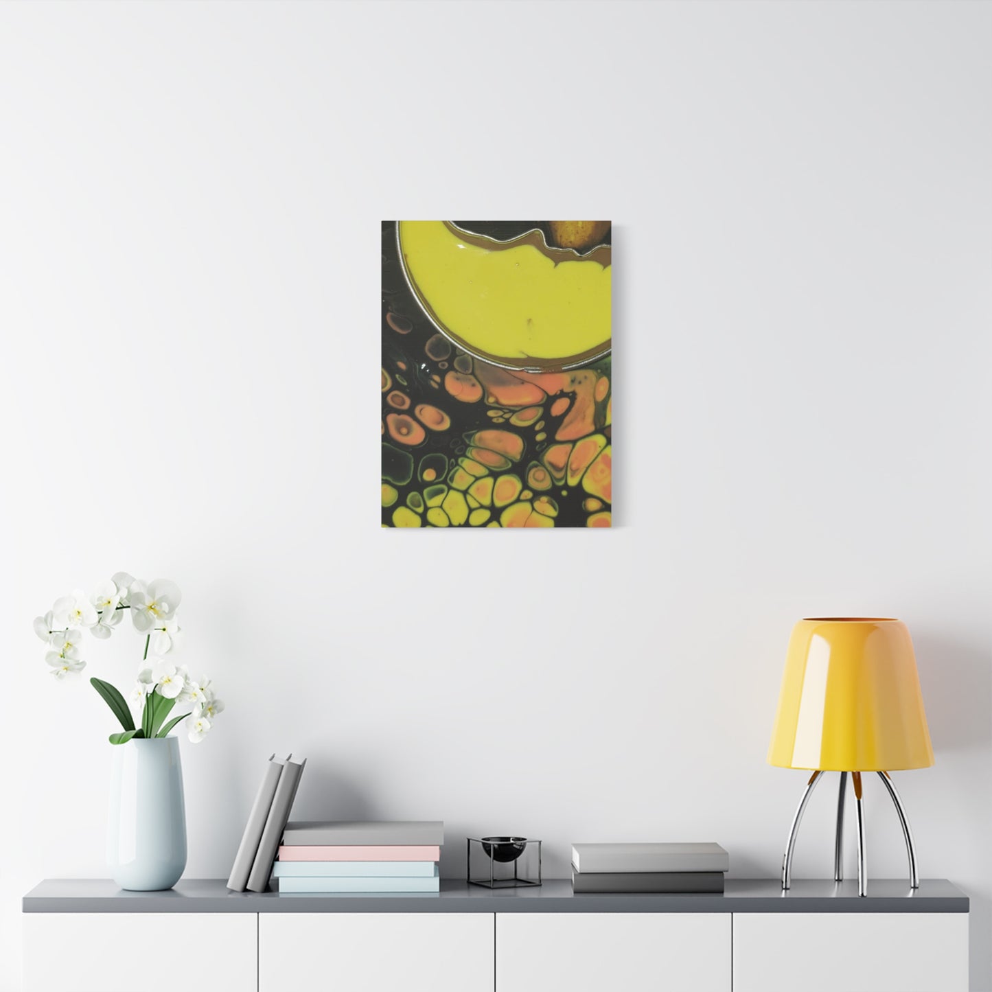 Abstract Fluid Art Canvas Print — Yellow & Black Cell Pour