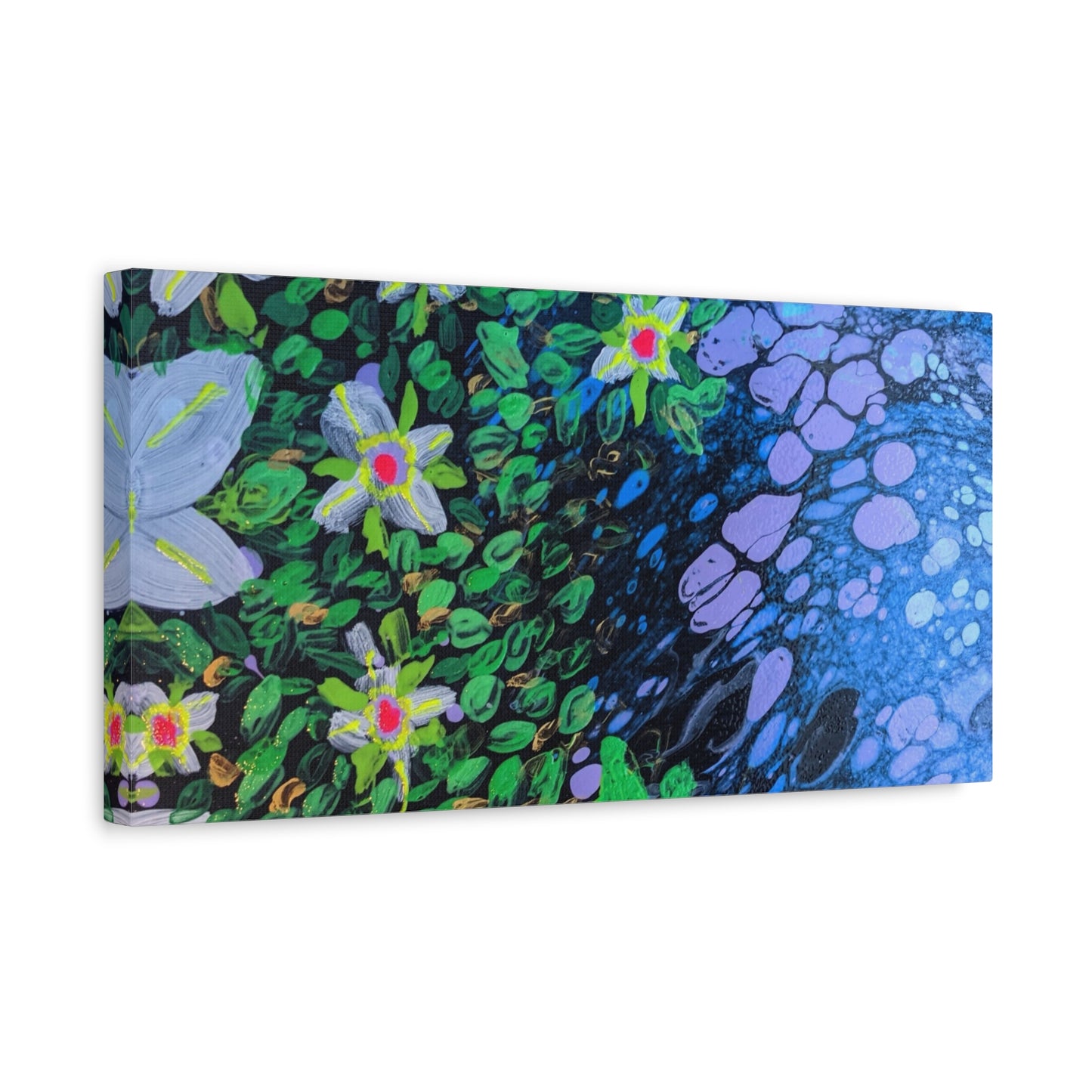 Floetrol&Flowers -  Reef Matte Canvas Wall Art — Blue & Green Abstract Flower Painting