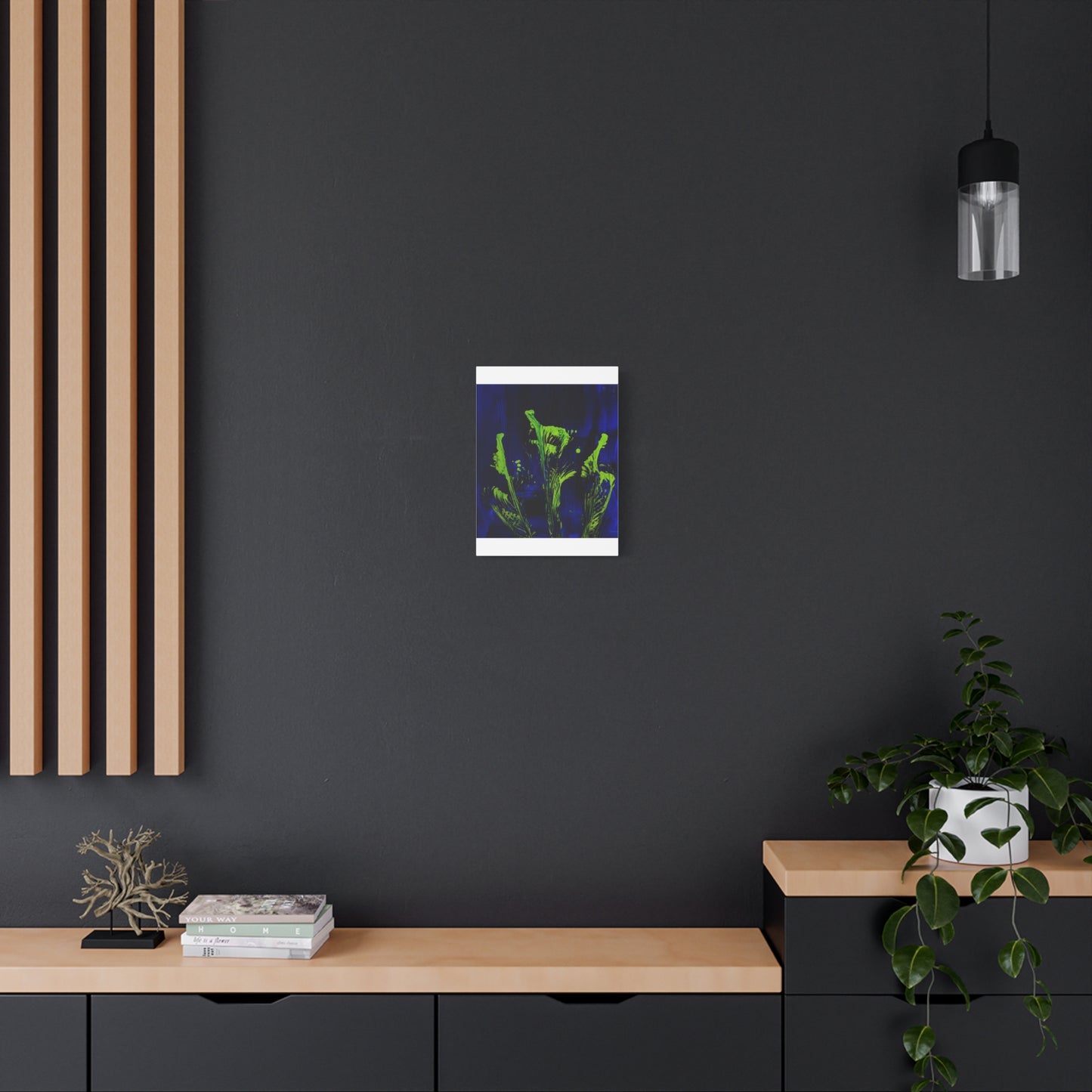 calla_lillies_pt.2 - Neon Floral Abstract Canvas Print — Blue & Lime Stretched Wall Art