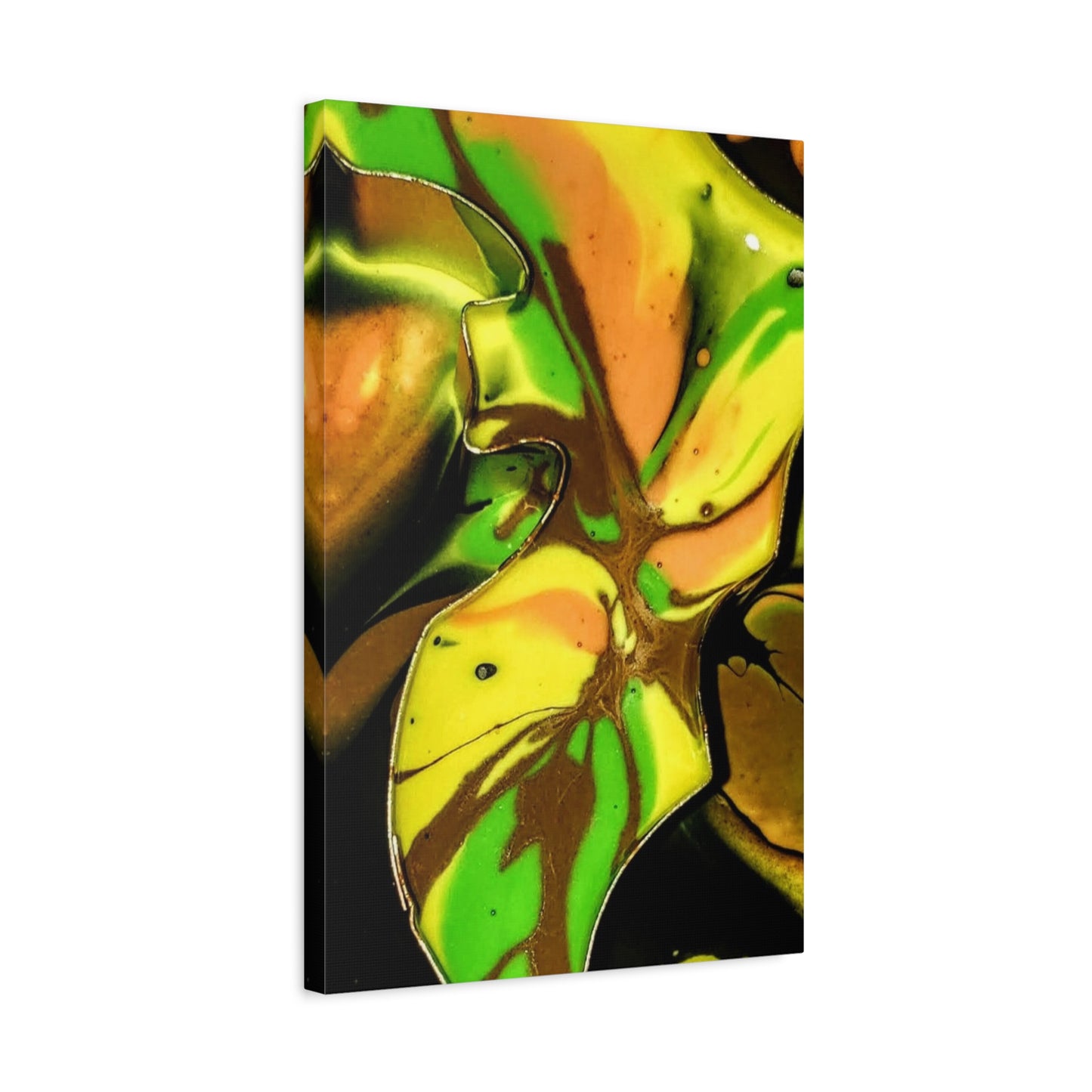 Abstract Green & Gold Fluid Art Matte Canvas Print (Stretched)