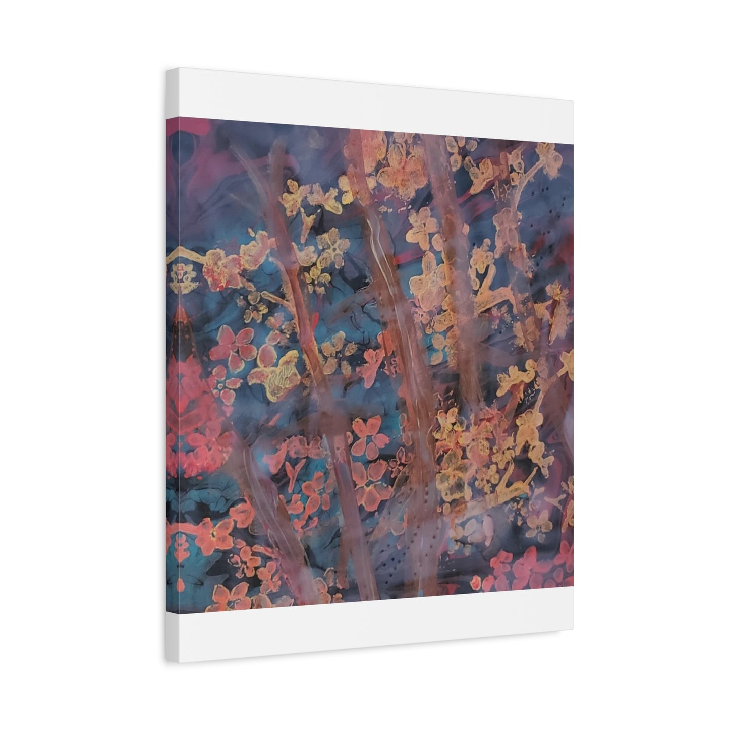 Abstract Floral Canvas Print — Moody Pink & Blue Stretched Wall Art