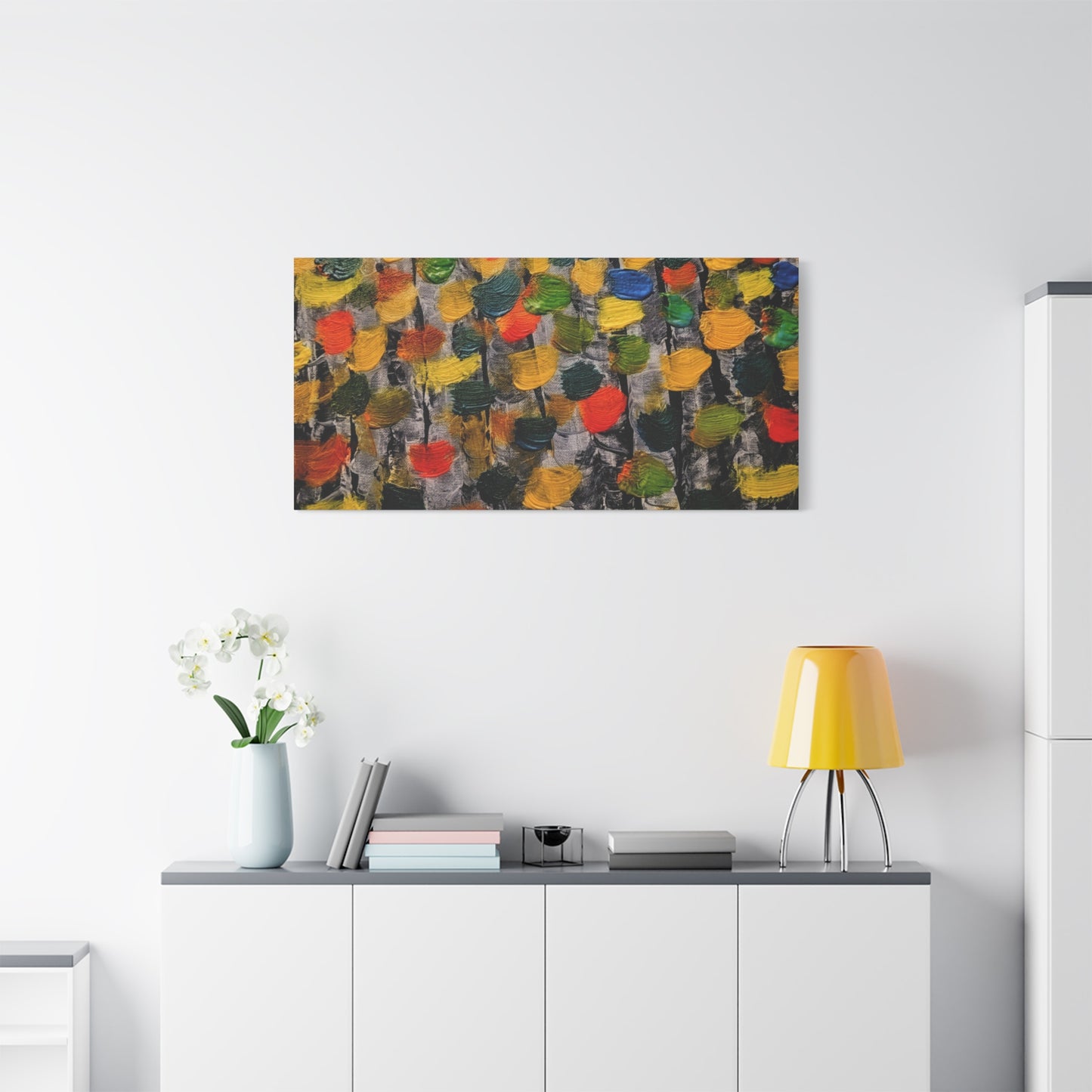 birch trees with color strokes - Abstract Color Bloom Matte Canvas Wall Art — Stretched 1.25"