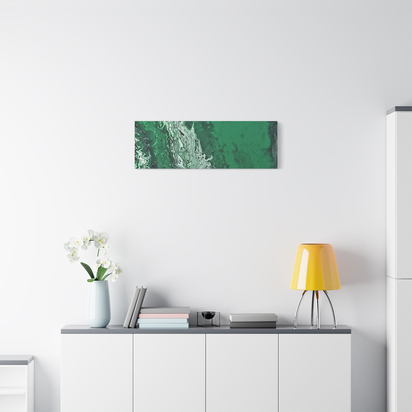 Emerald Wave Abstract Canvas Print — Matte Stretched Wall Art